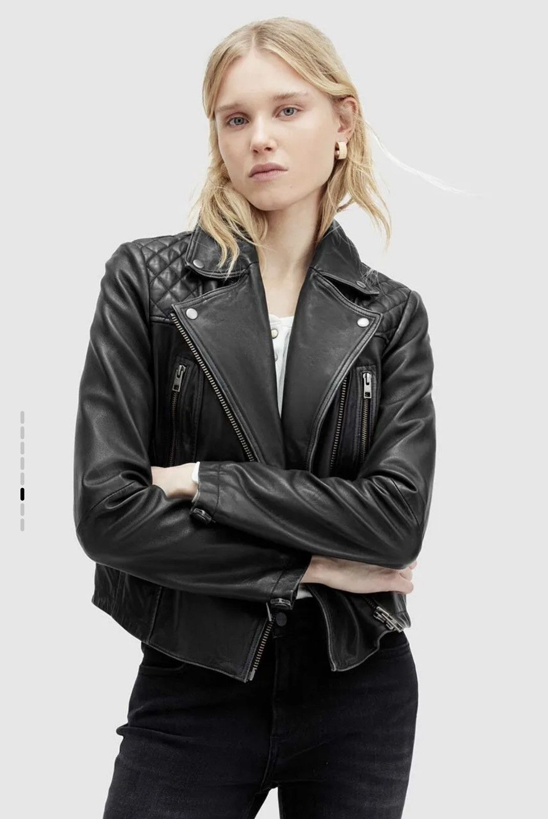 image of Allsaints Black Cargo Biker Jacket, Women's (Size XL)