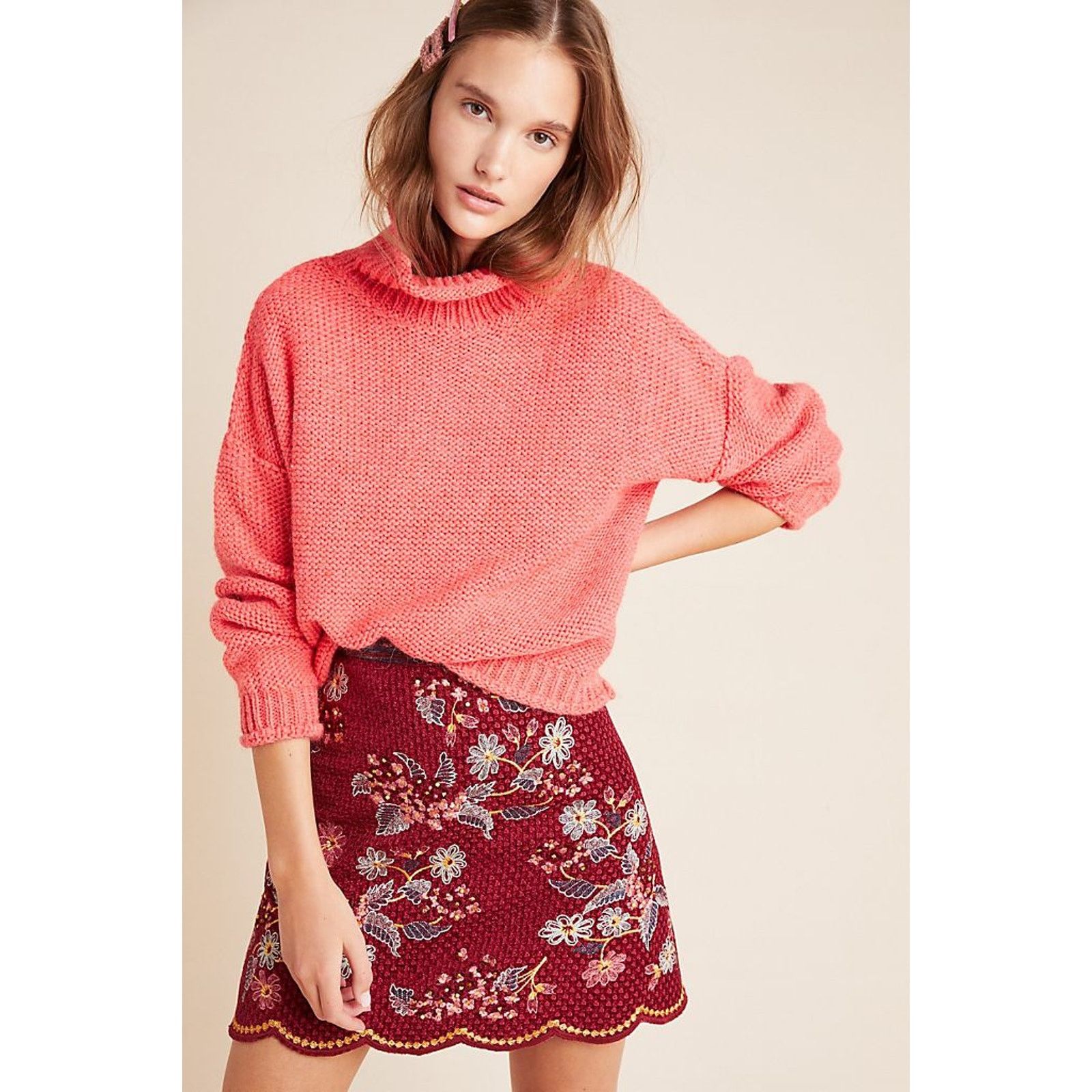 Anthropologie Anthropologie Lottie Sweater Coral Turtleneck Chunky Knit Size US XL / EU 56 / 4 - 2 Thumbnail