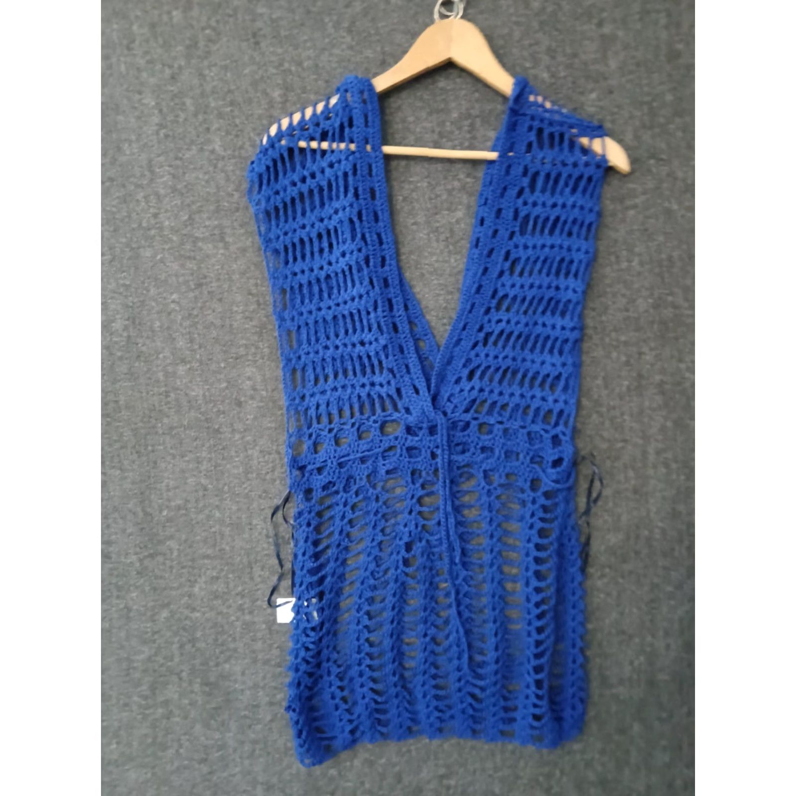 Vintage Codigo Crochet Knitted Blue V-Neck Beach Mini Dress L Size L / US 10 / IT 46 - 2 Thumbnail