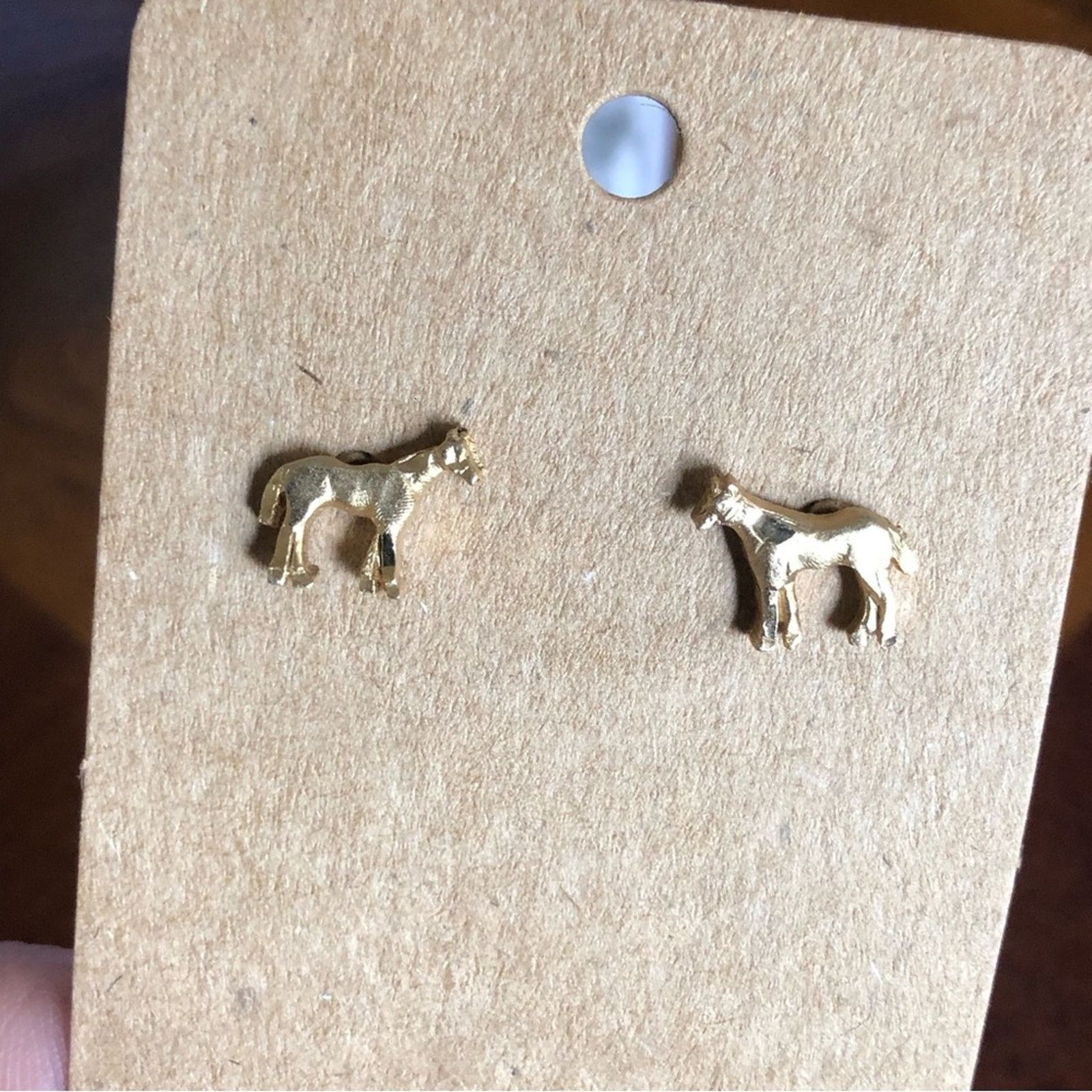 Jewelry Diamond cut matte gold tone horse pierced earrings Size ONE SIZE - 5 Thumbnail