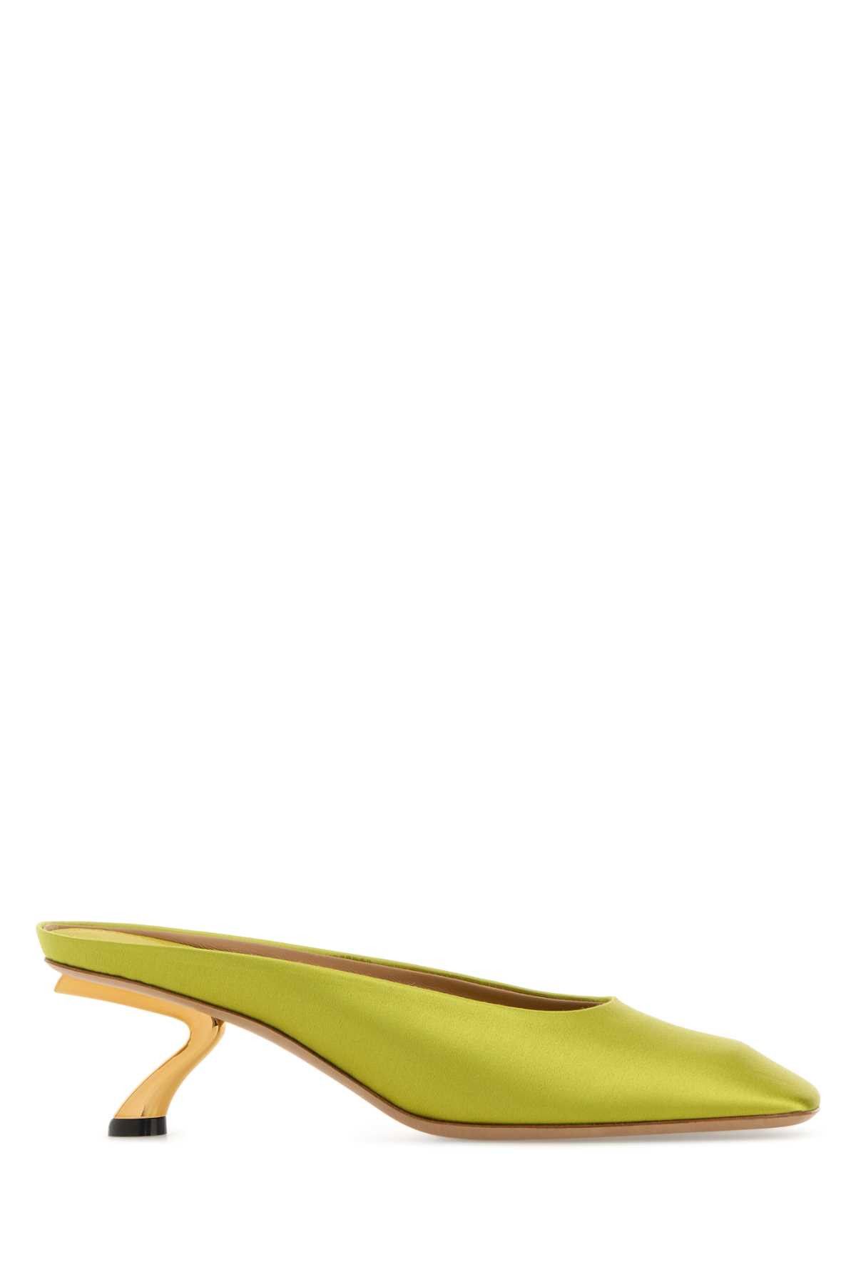 Salvatore Ferragamo Acid Green Satin Safi Mules Size US 5.5 / IT 35.5 - 1 Thumbnail