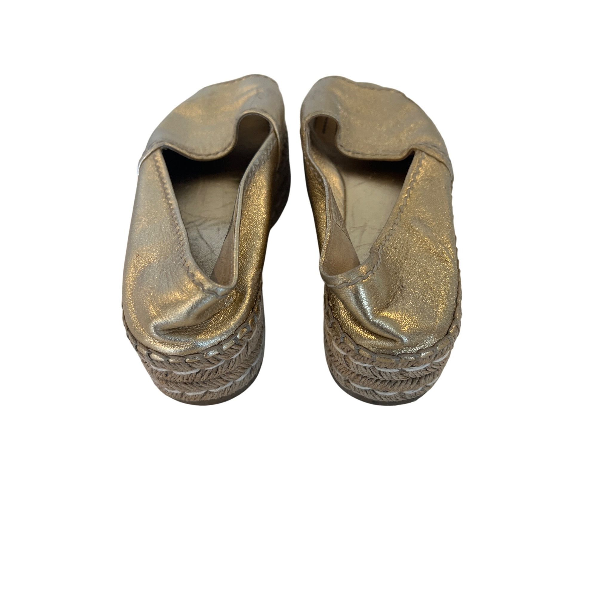 Prada Prada Gold Metallic Peep-Toe Espadrilles Size US 7.5 / IT 37.5 - 4 Thumbnail