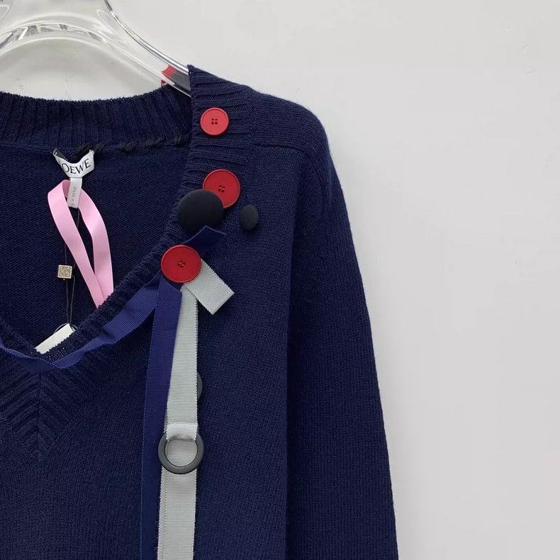 Loewe Loewe Dark blue wool button ribbon decorated long sleeve k Size XS / US 0-2 / IT 36-38 - 3 Thumbnail