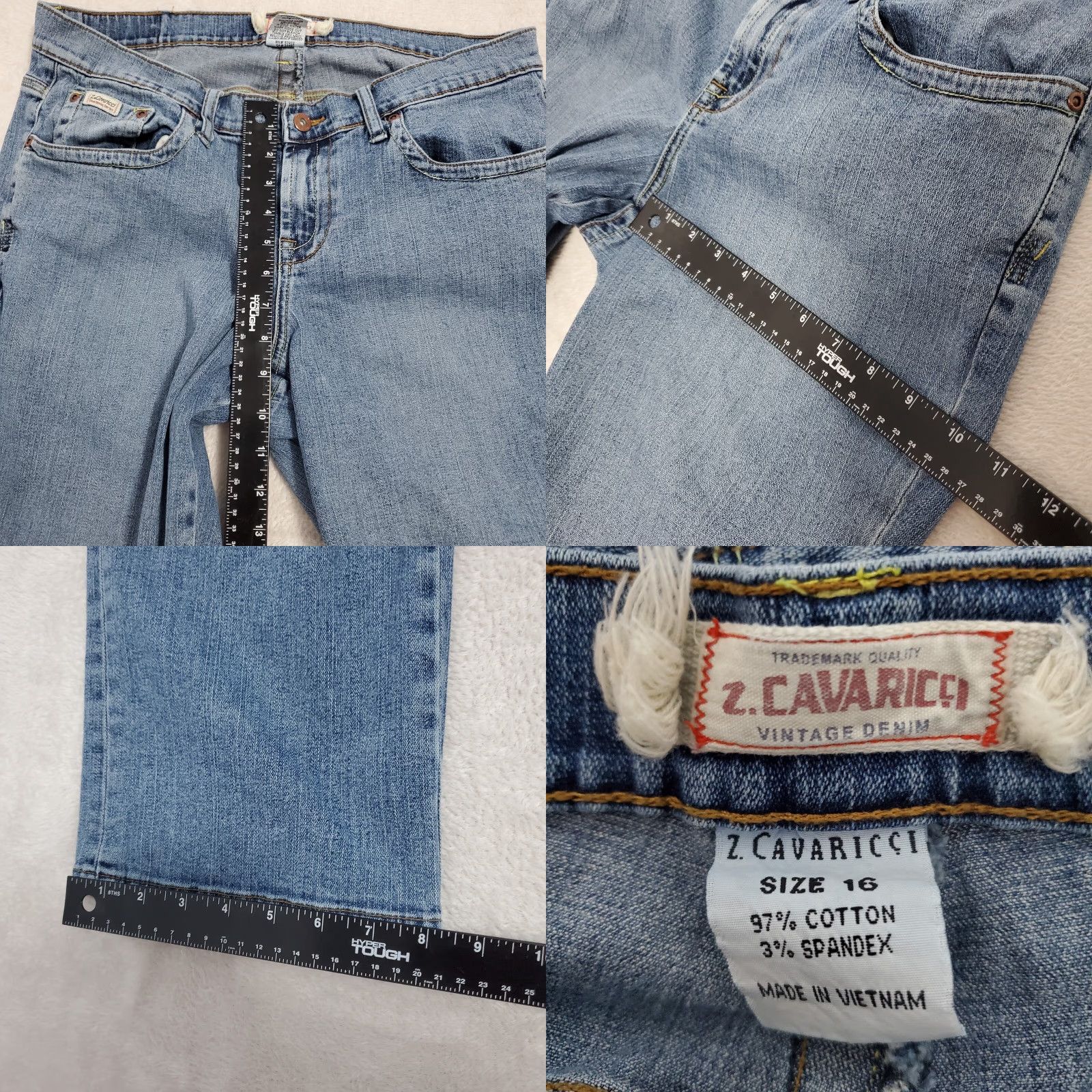 Denime Z Cavaricci Jeans Women 16 Blue Mid Rise Cropped Straight Leg Denim Y2K Vintage No 5-Pocket Design Embroidered Logo Button Zip Stretch Cotton Spandex Size 38" / US 16 / IT 52 - 8 Thumbnail