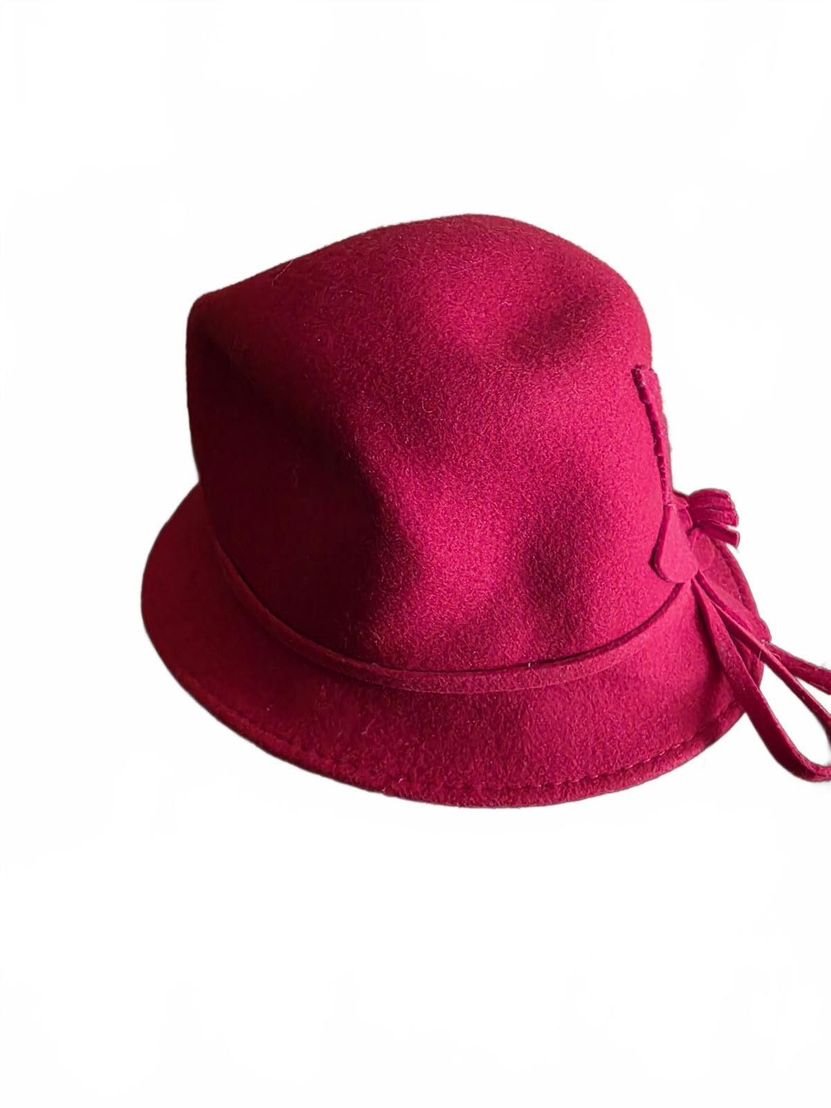 Other Elegant Red Wool Cloche Hat with Floral Accent Size One Size ONE SIZE - 6 Thumbnail