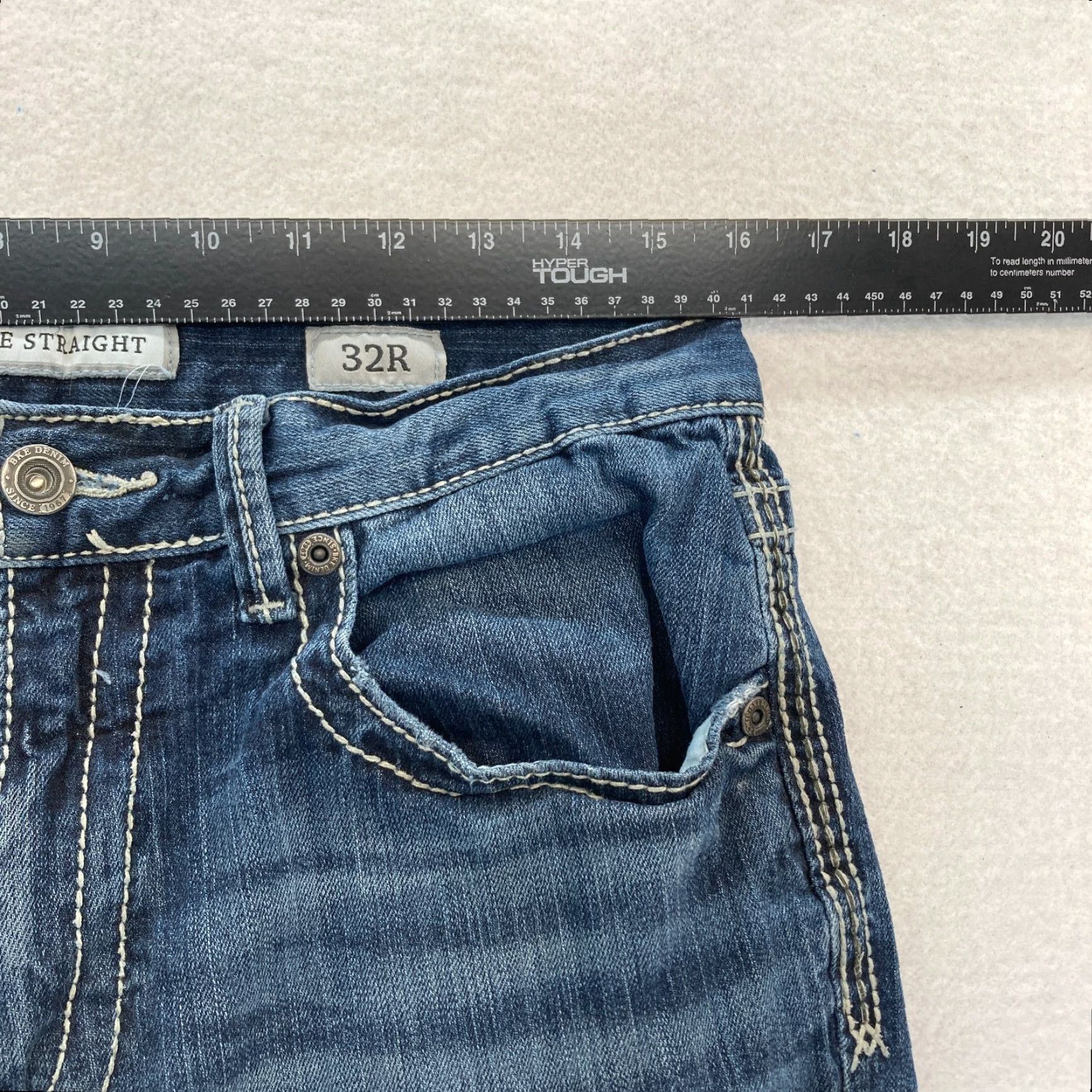 Vintage Buckle BKE Jeans Mens 32x30 Jake Straight Leg Dark Blue Stretch Denim Distressed Size US 32 / EU 48 - 7 Thumbnail