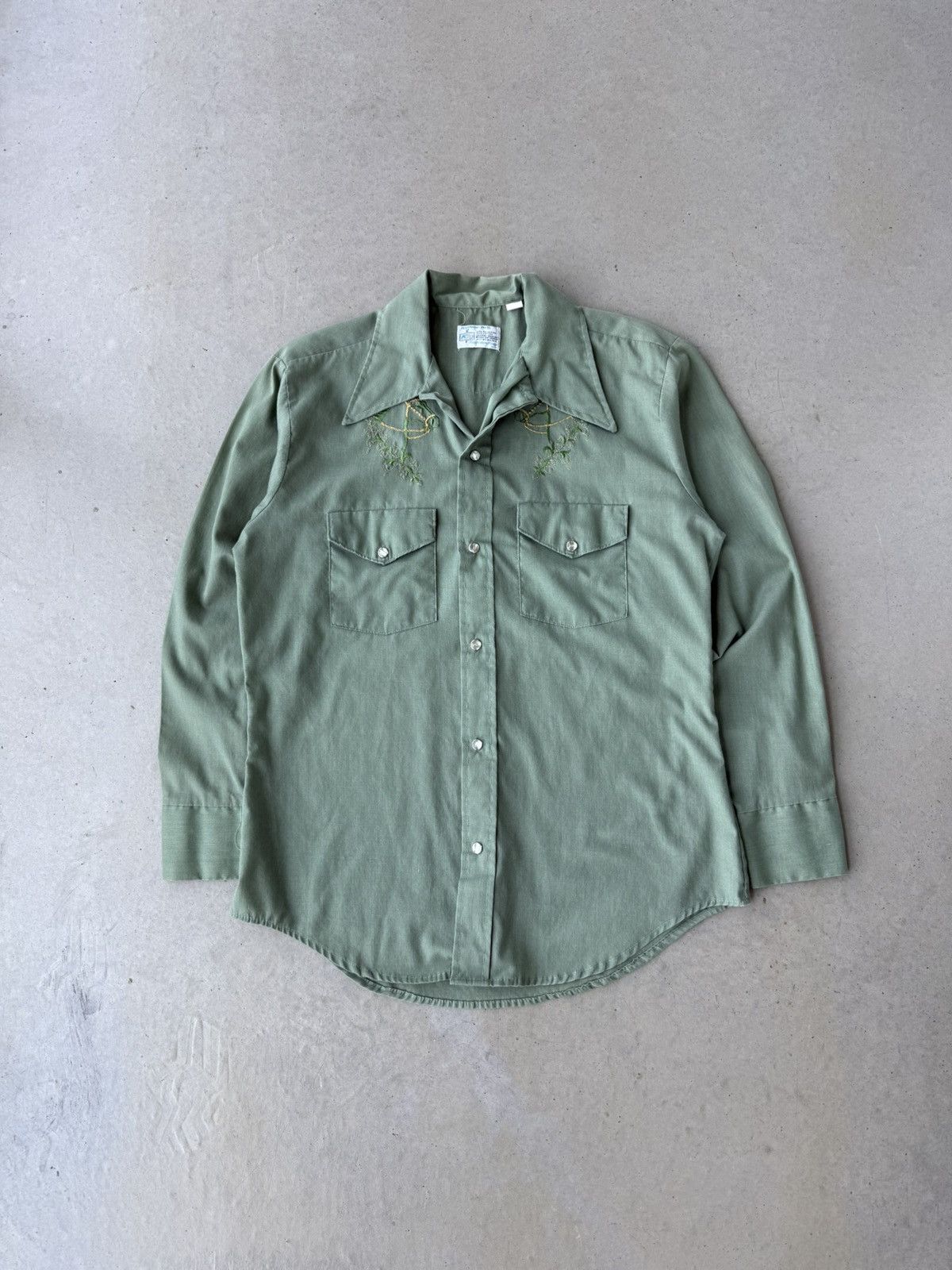 Vintage Vintage 80s Light Green Pearl Snap Chain Stitched Button Up Size US M / EU 48-50 / 2 - 1 Thumbnail