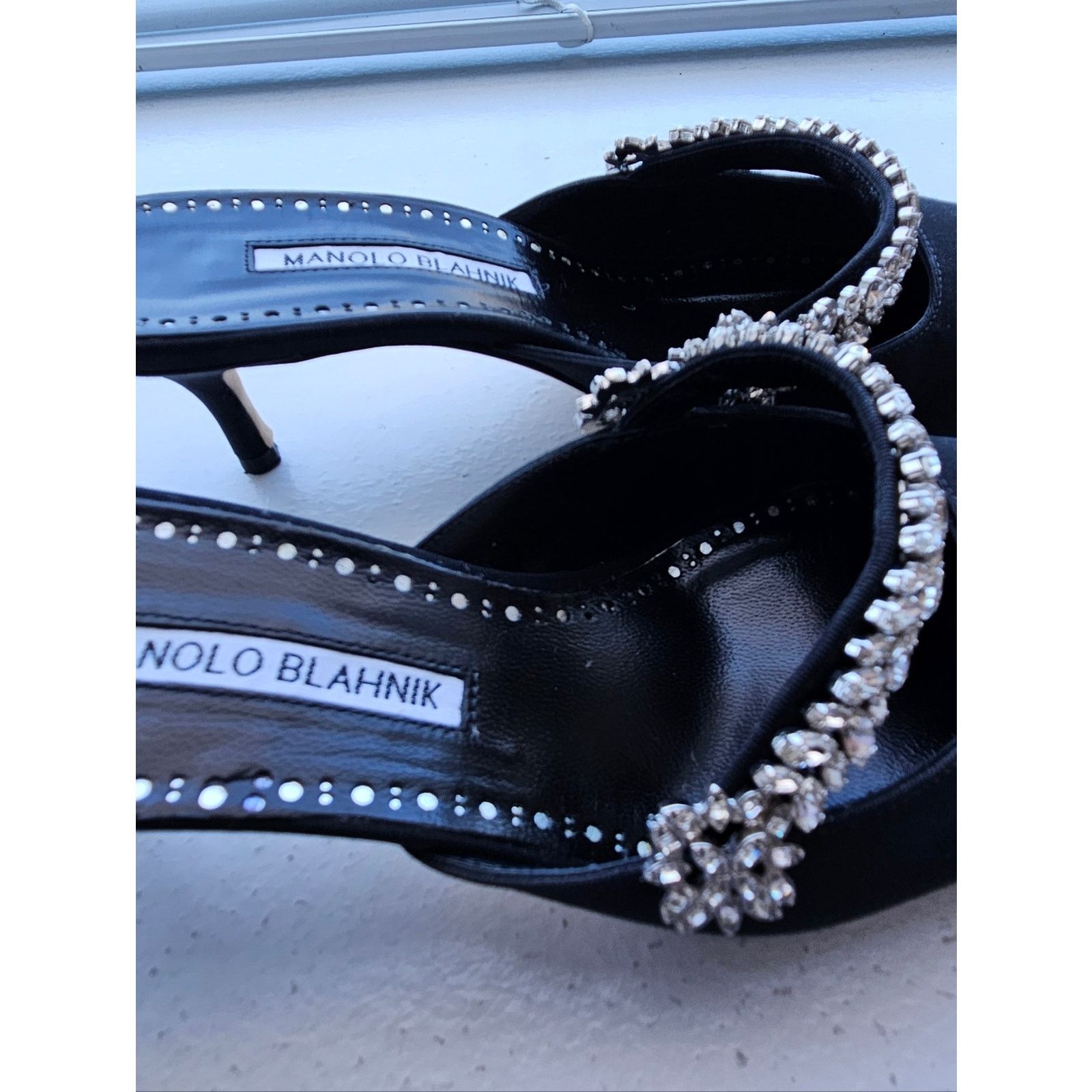 Manolo Blahnik Manolo Blahnik Black Satin Grosgrain Mules 37.5 "Kanembamu" Size US 7.5 / IT 37.5 - 6 Thumbnail