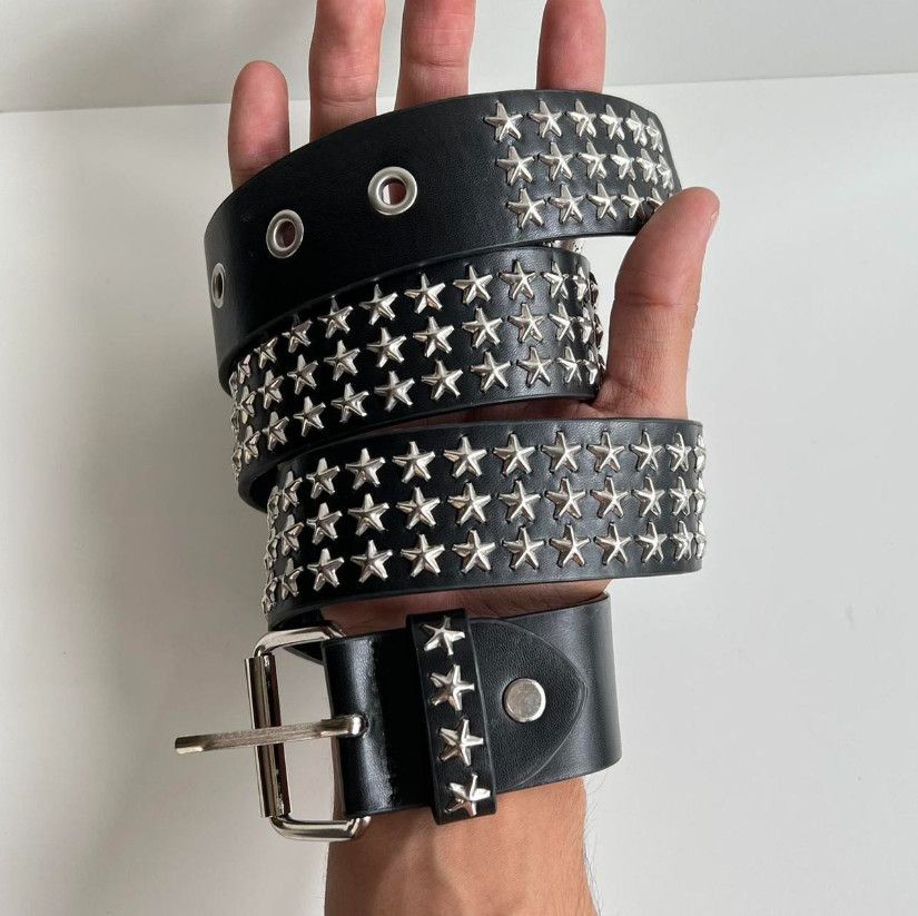 Designer Y2K 2000s star-studded black and silver grunge emo belt | Grailed