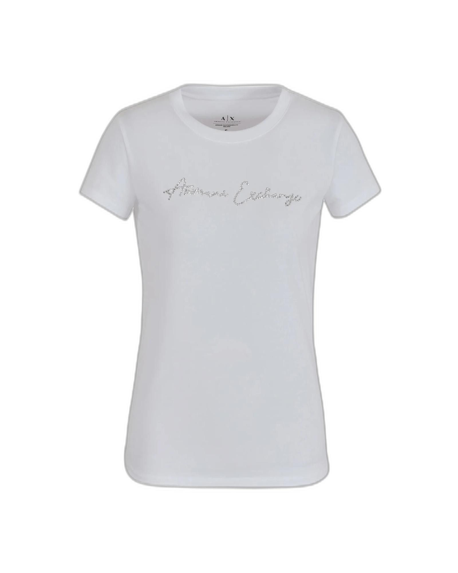 image of Armani Exchange Round Neck T-Shirt With Print Design in White, Women's (Size Large)