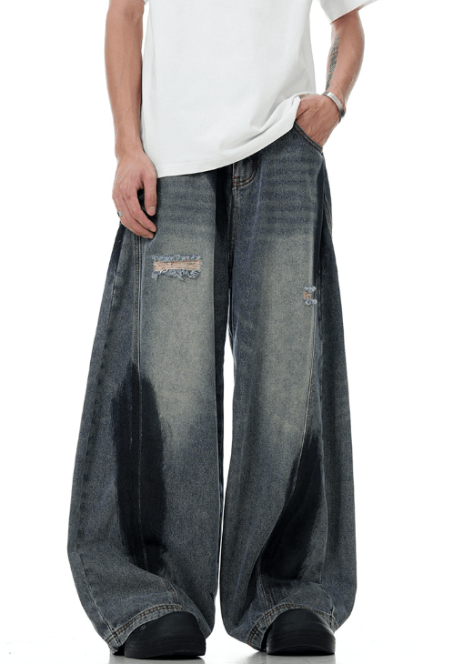 Japanese Brand × Jean American high street graffiti ripped loose wide-leg jeans Size US 32 / EU 48 - 2 Thumbnail