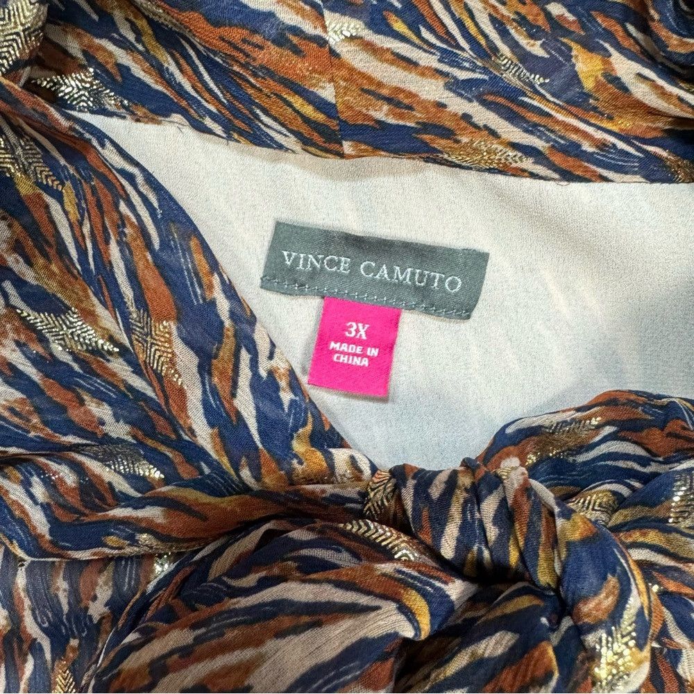 Vince Camuto New Vince Camuto Metallic Fleck Abstract Print Bow Blouse S Size 3XL / US 20-22 - 7 Thumbnail