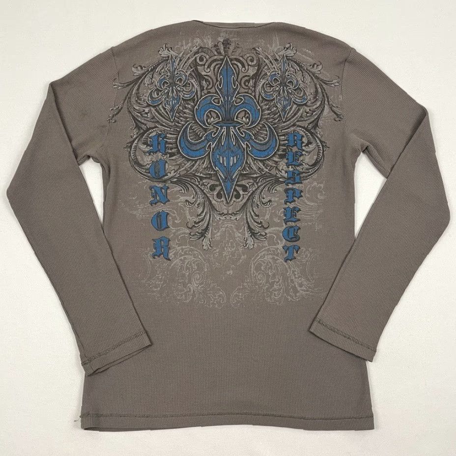 Vintage VINTAGE MMA ELITE Shirt Mens L Brown Thermal Skater Grunge Punk Wings Long Sleeve Size US L / EU 52-54 / 3 - 3 Thumbnail
