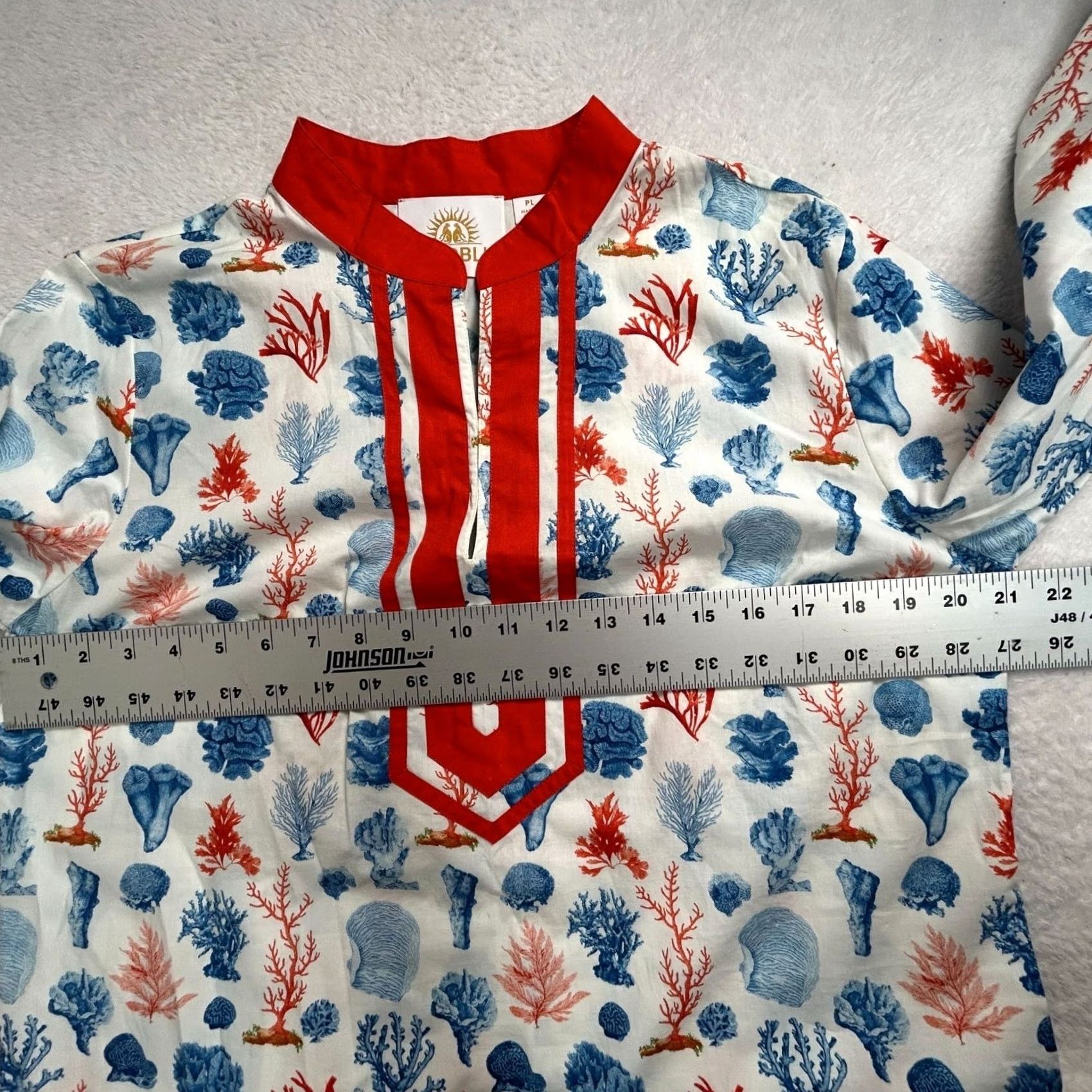 Vintage Nico Blu Womens Long Sleeve Caftan Tunic Top PL Coral & Sea Print 100% Cotton Size L / US 10 / IT 46 - 6 Thumbnail