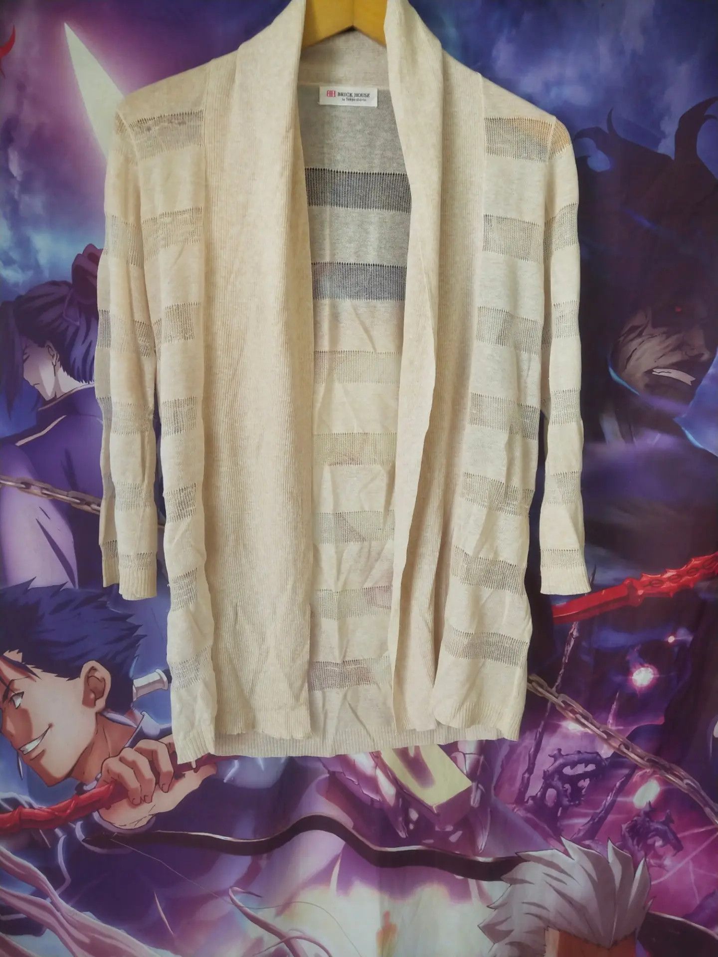 Japanese Brand Brick House Tokyo Sheer Striped Open Front Cardigan Size L / US 10 / IT 46 - 1 Thumbnail