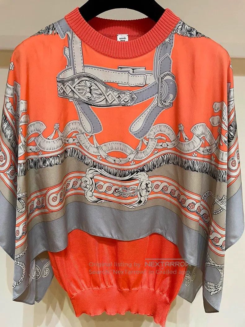 Hermes Hermes Silk Fabric Fake Two-Piece Scarf Knit Top Size XS / US 0-2 / IT 36-38 - 2 Thumbnail