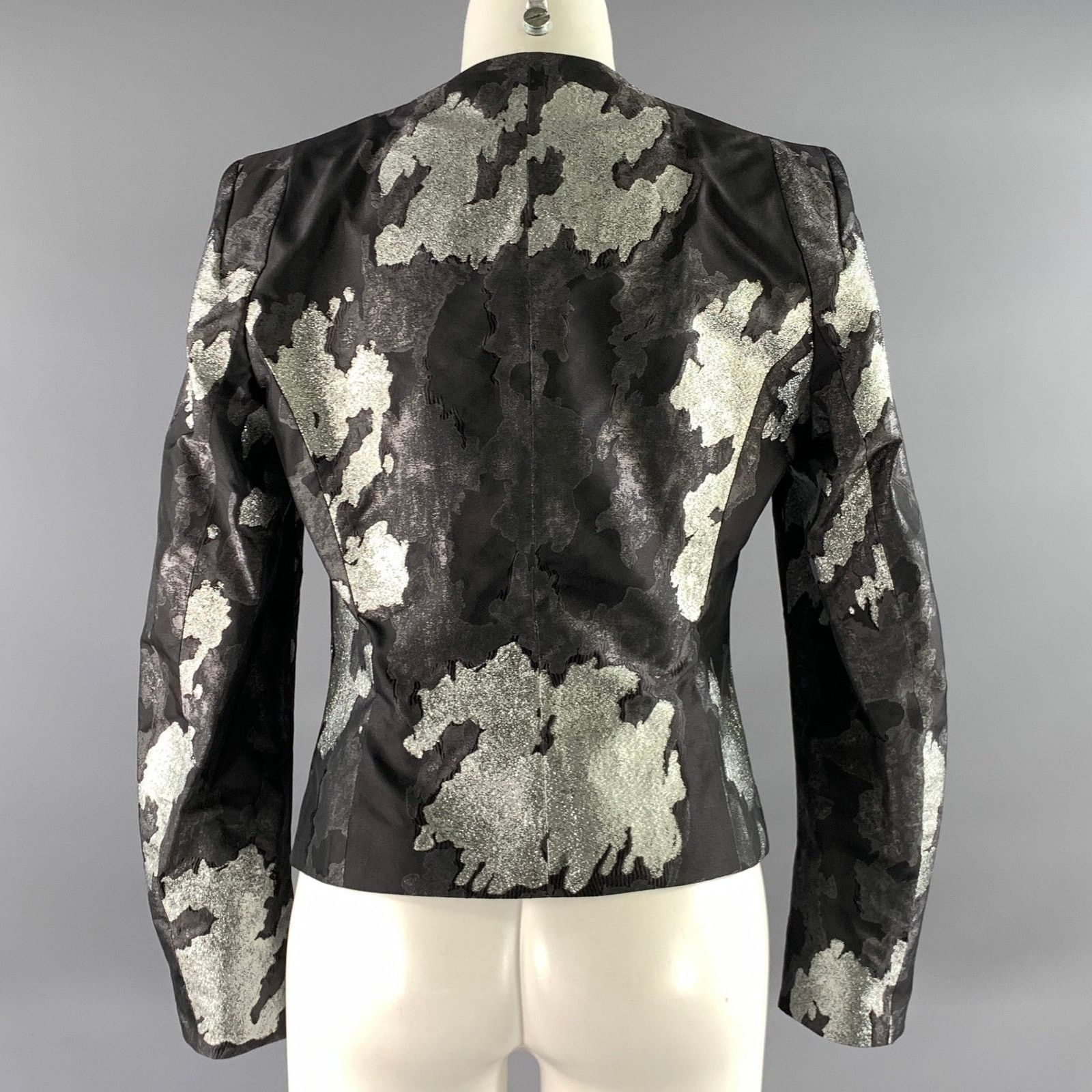 Escada ESCADA Size 4 Black Silver Silk Blend Two Button Jacket Size US 4 / IT 34 - 4 Thumbnail