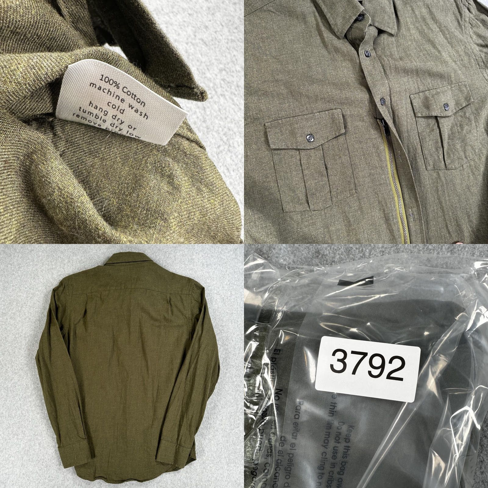 Olive Teddy Stratford Shirt Mens Small Olive Green Cotton Button Front Hidden Zip Size US S / EU 44-46 / 1 - 8 Thumbnail