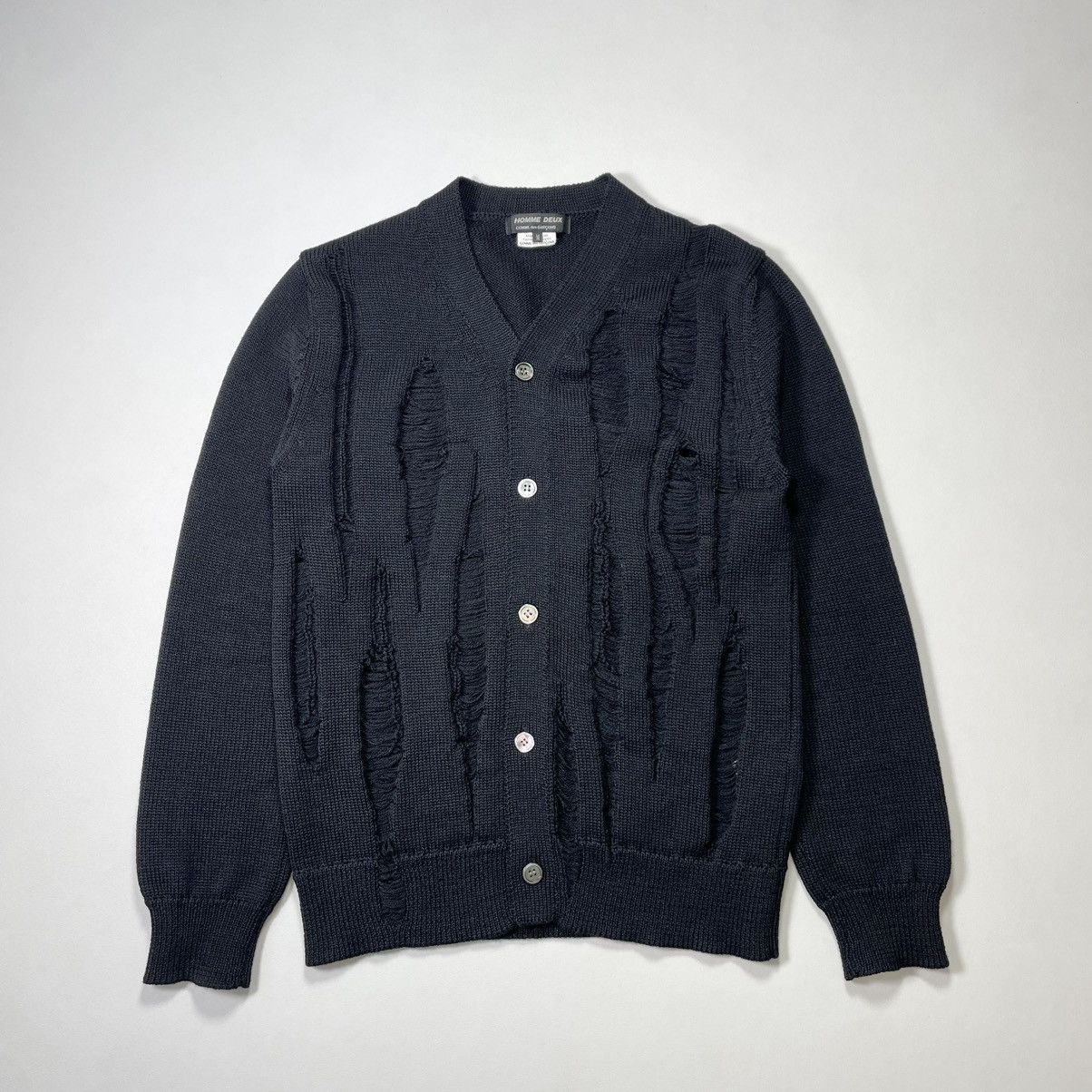 Comme des Garcons Homme Deux A/W 18 ‘Destroyed Detail’ Black Cardigan Size US M / EU 48-50 / 2 - 1 Thumbnail