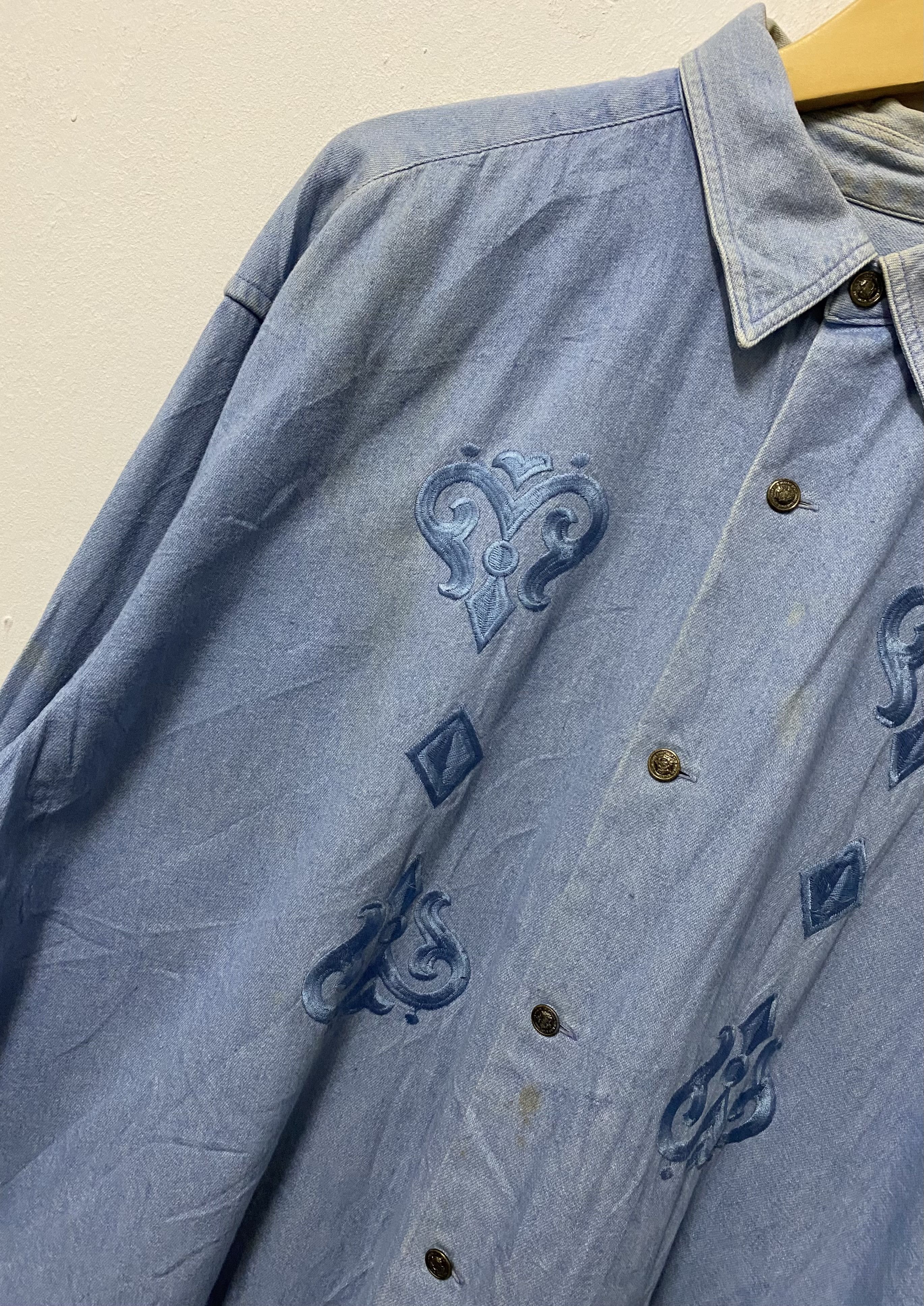 Melrose Vintage Men Melrose Pattern Embroidery Chambray Shirts Size US L / EU 52-54 / 3 - 5 Thumbnail