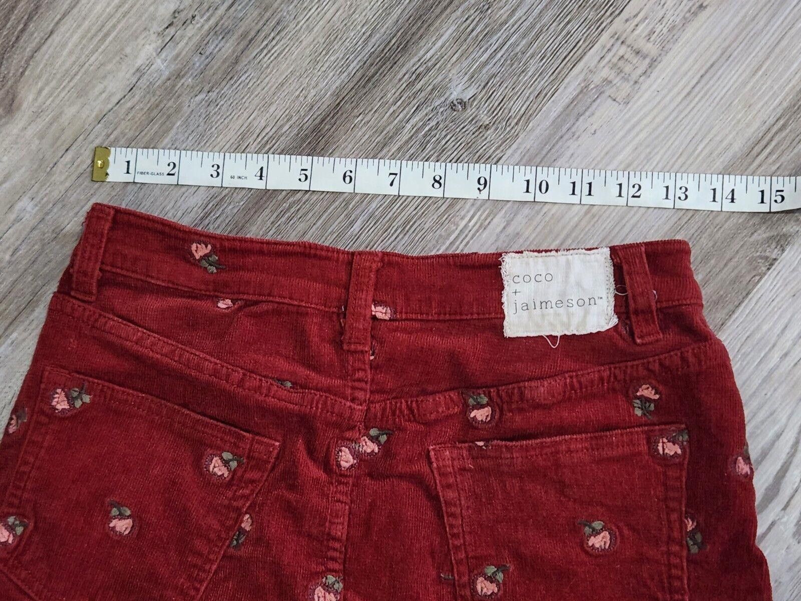 Designer Coco And Jameson Akirt Size 26 Red Corduroy Maroon Floral Size 42" / US 20 - 6 Thumbnail