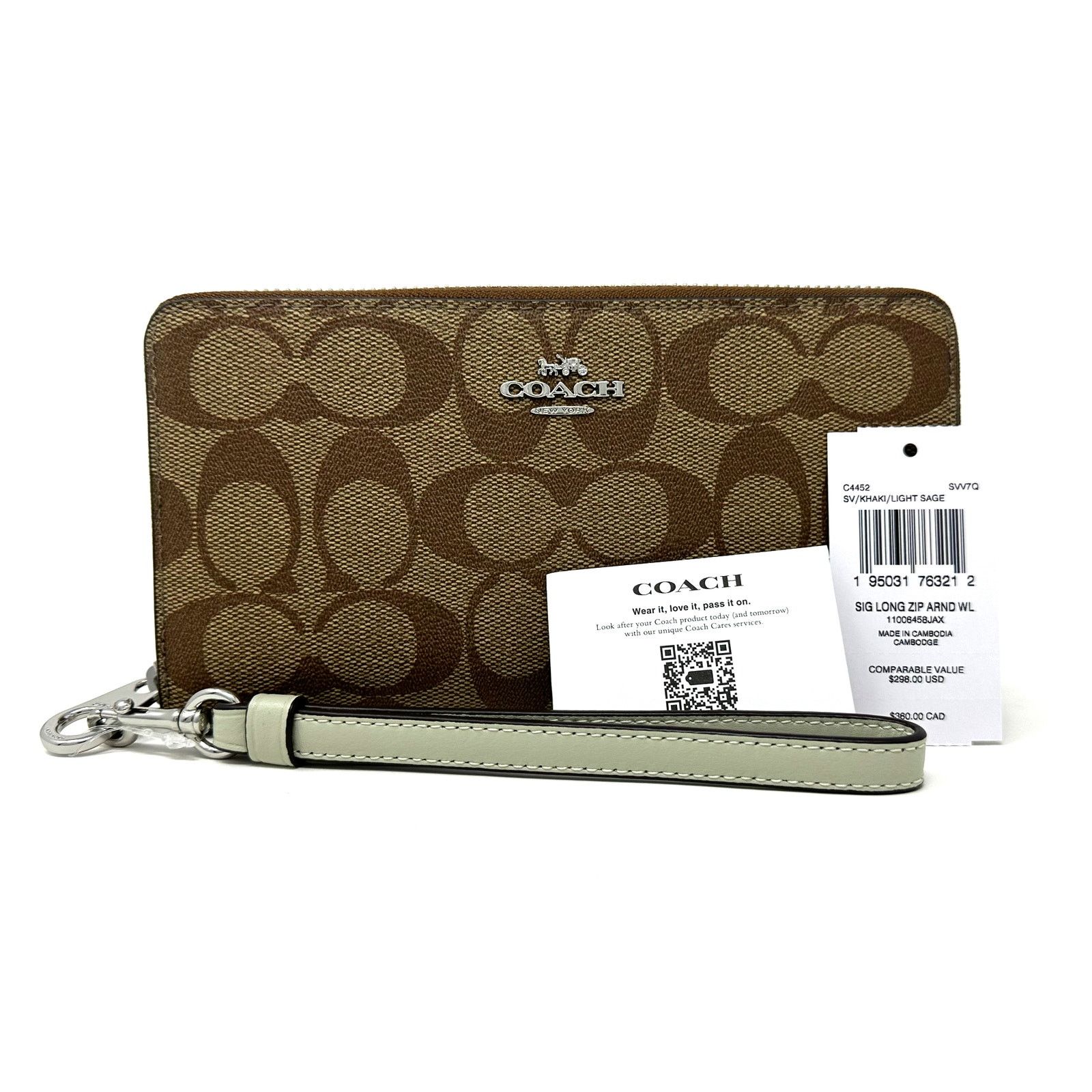 Coach Coach Long Zip Around Wallet in Signature Canvas Sage C4452 Size ONE SIZE - 8 Thumbnail