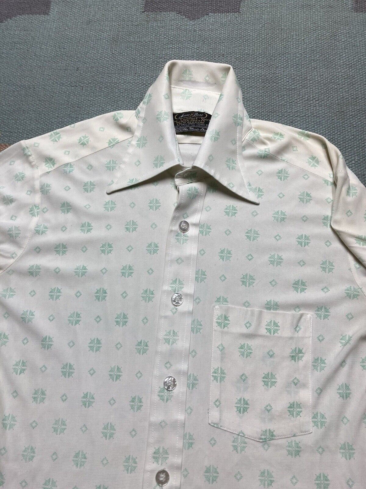 Sears × Vintage 70s button shirt lightweight poly blend geometric diamonds M Size US M / EU 48-50 / 2 - 5 Thumbnail