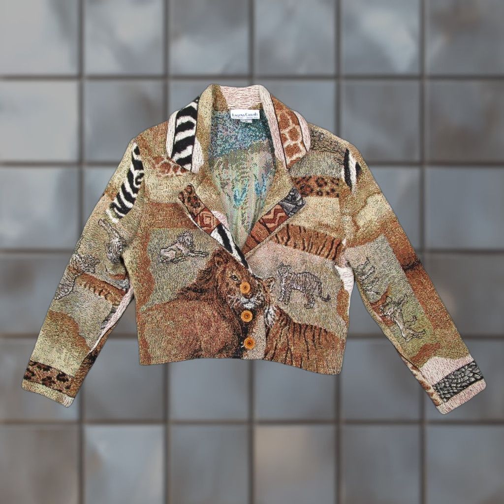 Vintage VINTAGE Laguna Casuals Jacket Women's Medium Beige Knit Button Up Animal Print Size M / US 6-8 / IT 42-44 - 1 Thumbnail