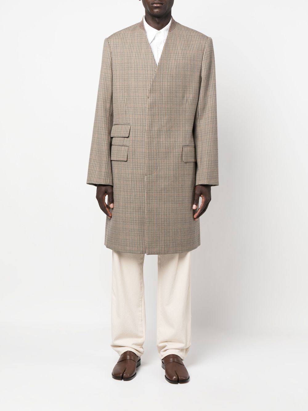 Maison Margiela o1y1124 Herringbone Pattern Collarless Coat in Brown Size US L / EU 52-54 / 3 - 2 Thumbnail