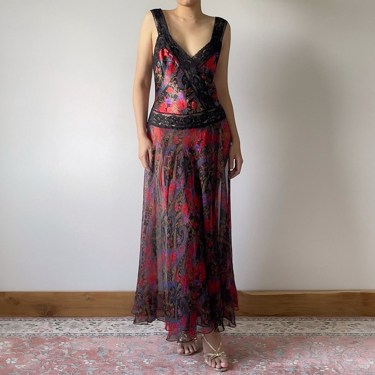 Victoria's Secret Victoria’s Secret 1990s Floral Chiffon Maxi Slip Dress (M–L) Size L / US 10 / IT 46 - 6 Thumbnail