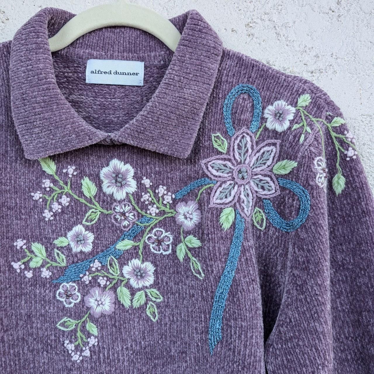 Vintage Vintage Y2K Purple Chenille Coquette Collar Pullover Sweater Size M / US 6-8 / IT 42-44 - 1 Thumbnail