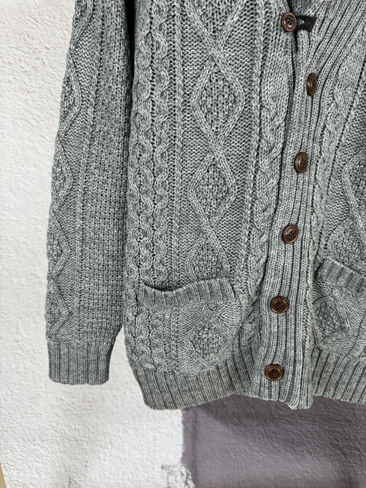 Japanese Brand × Takeo Kikuchi × Vintage TK Takeo Kikuchi vintage grey shawl neck cable knit cardigan Size US S / EU 44-46 / 1 - 4 Thumbnail