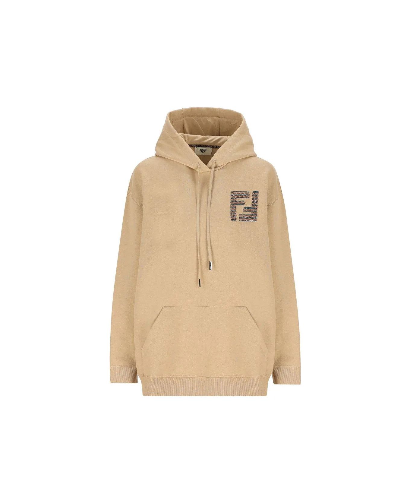 Fendi o1loc1c0126 Ff Sequin-embellished Drawstring Hoodie in Beige Size M / US 6-8 / IT 42-44 - 1 Thumbnail