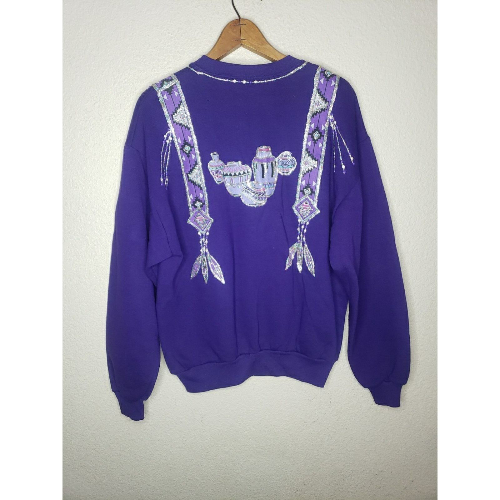 Jerzees Vtg 80s Native American Feathers Sparkle Southwestern MEDIUM Size US M / EU 48-50 / 2 - 12 Thumbnail