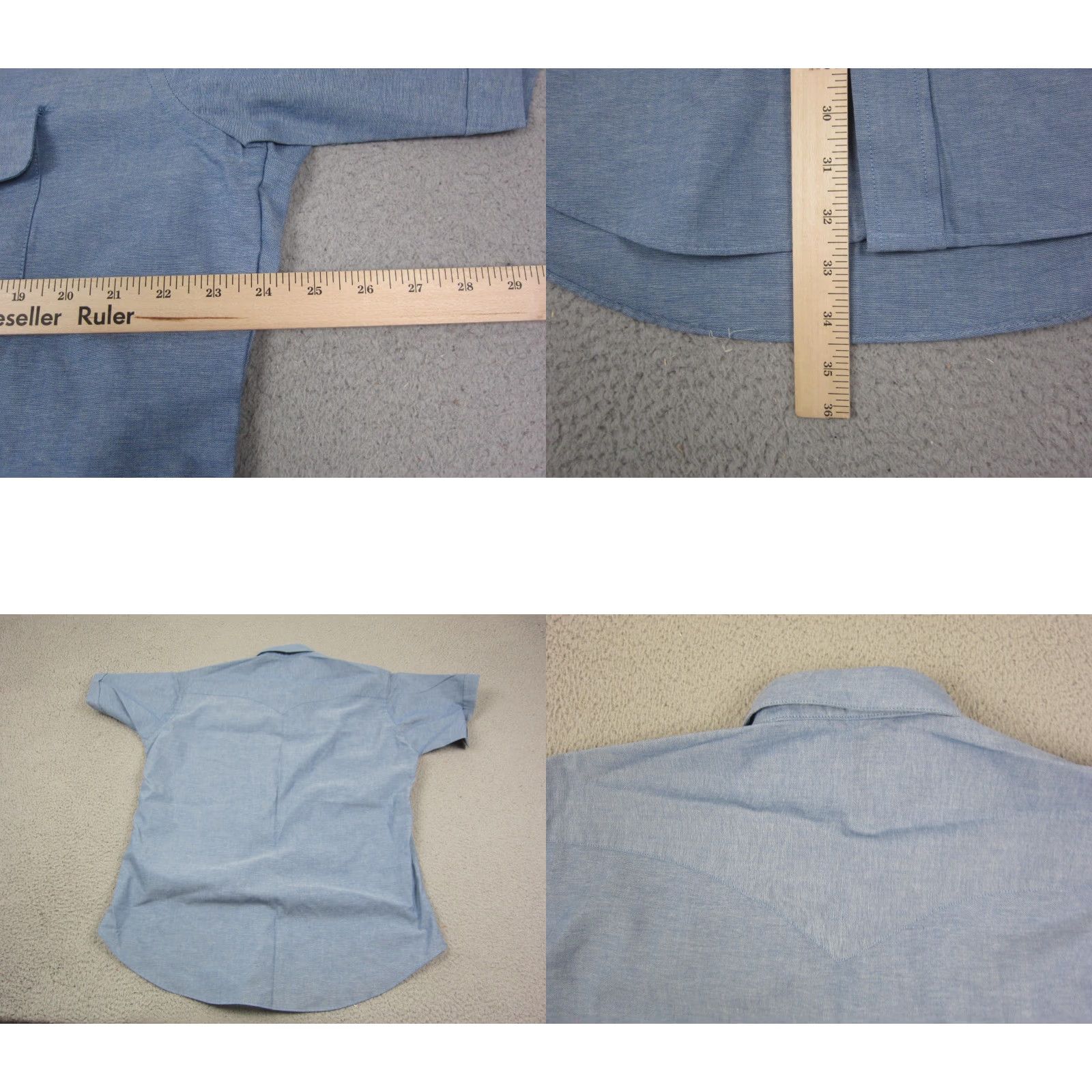 Vintage Ruddock Shirt Mens 17 Blue Chambray Western Made in USA Long Tail Snap Shirt} Size US XL / EU 56 / 4 - 8 Thumbnail