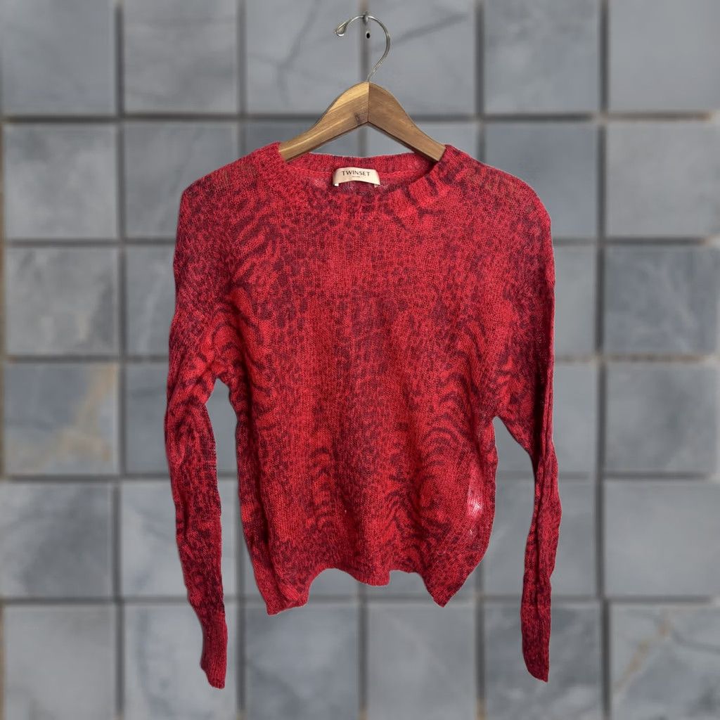 TWINSET TWINSET Sweater Womens Small Red Mohair Wool Blend Animal Print Knit Fuzzy Size S / US 4 / IT 40 - 1 Thumbnail
