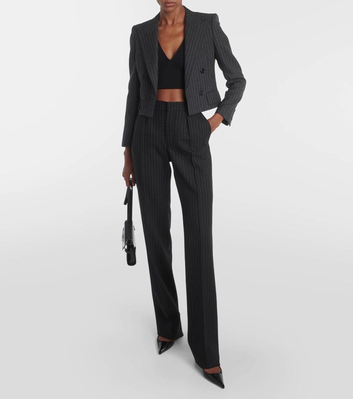 Saint Laurent Paris o1tp1o0525 Cropped Jacket In Stripe in Grey Size S / US 4 / IT 40 - 2 Thumbnail