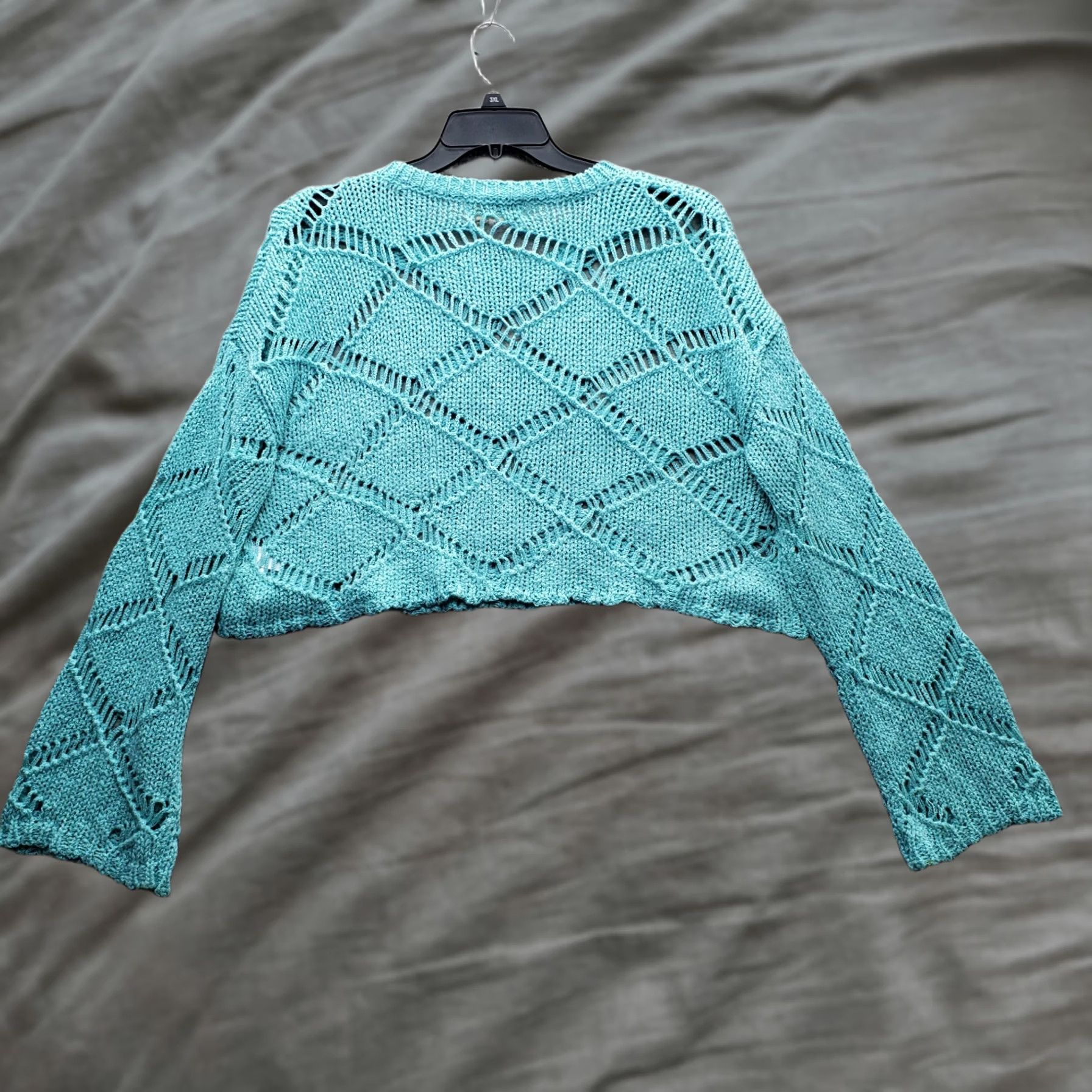 Vintage Peach Love California Womens Cropped Sweater Size M Green Open Knit Long Sleeve Pullover Cardigan Style Casual Comfort Knit Open-Knit Size M / US 6-8 / IT 42-44 - 1 Thumbnail