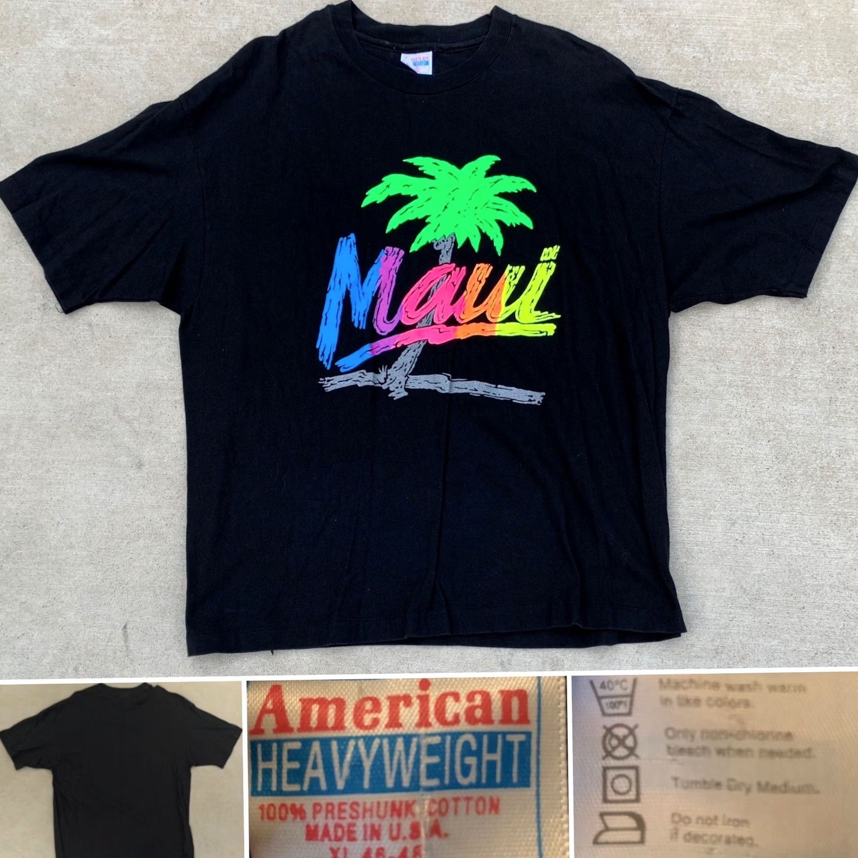 Vintage VINTAGE American Heavyweight Maui T Shirt Black XL Short Sleeve Cotton 1980s 1990s Hawaiian Tropical Graphic Cracking Heavyweight Mens Shirt Size US XL / EU 56 / 4 - 2 Thumbnail