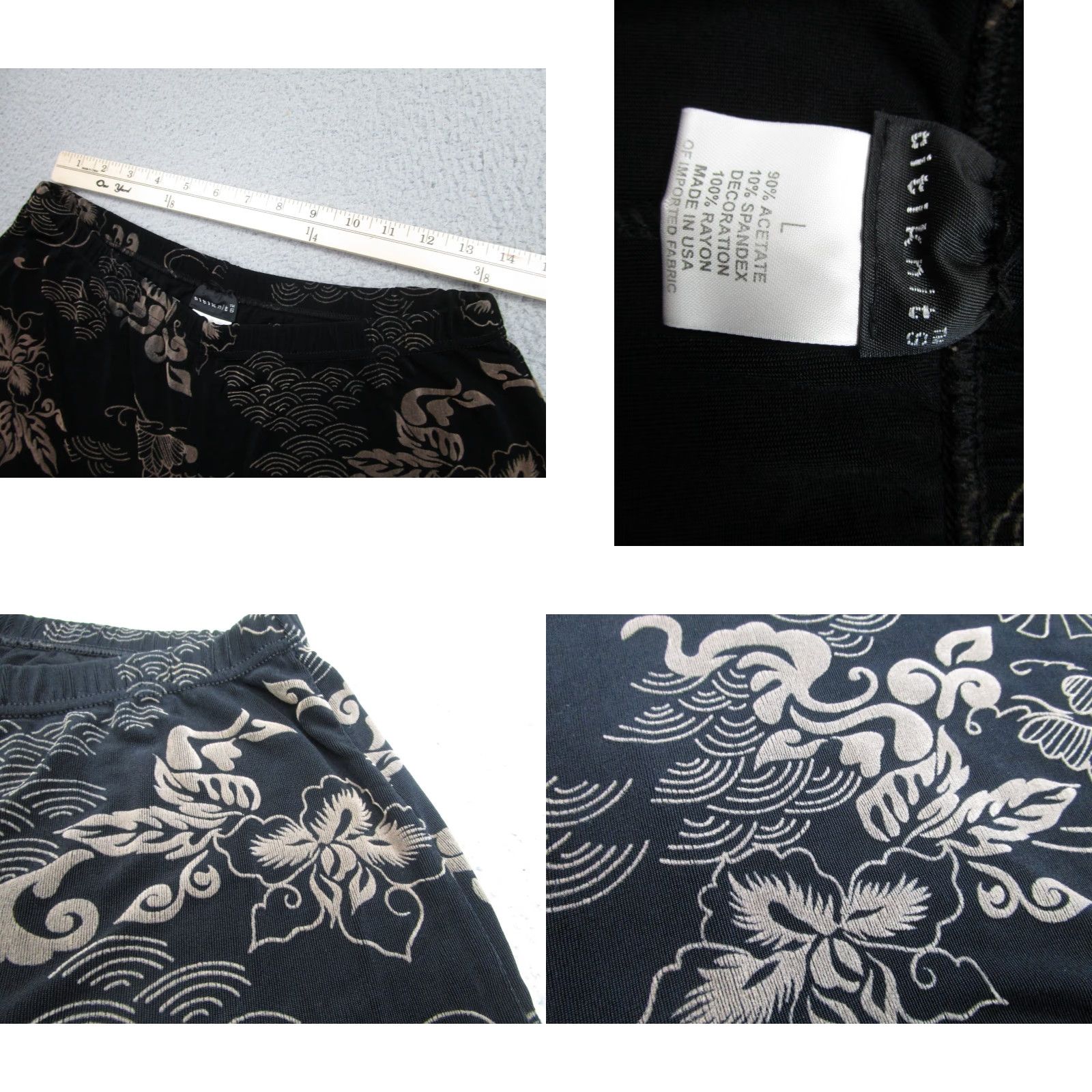 Velvet VINTAGE Slinky Pants Womens L Black Beige Whims Goth Velvet Floral y2k Boho Wide Size 36" / US 14 / IT 50 - 8 Thumbnail