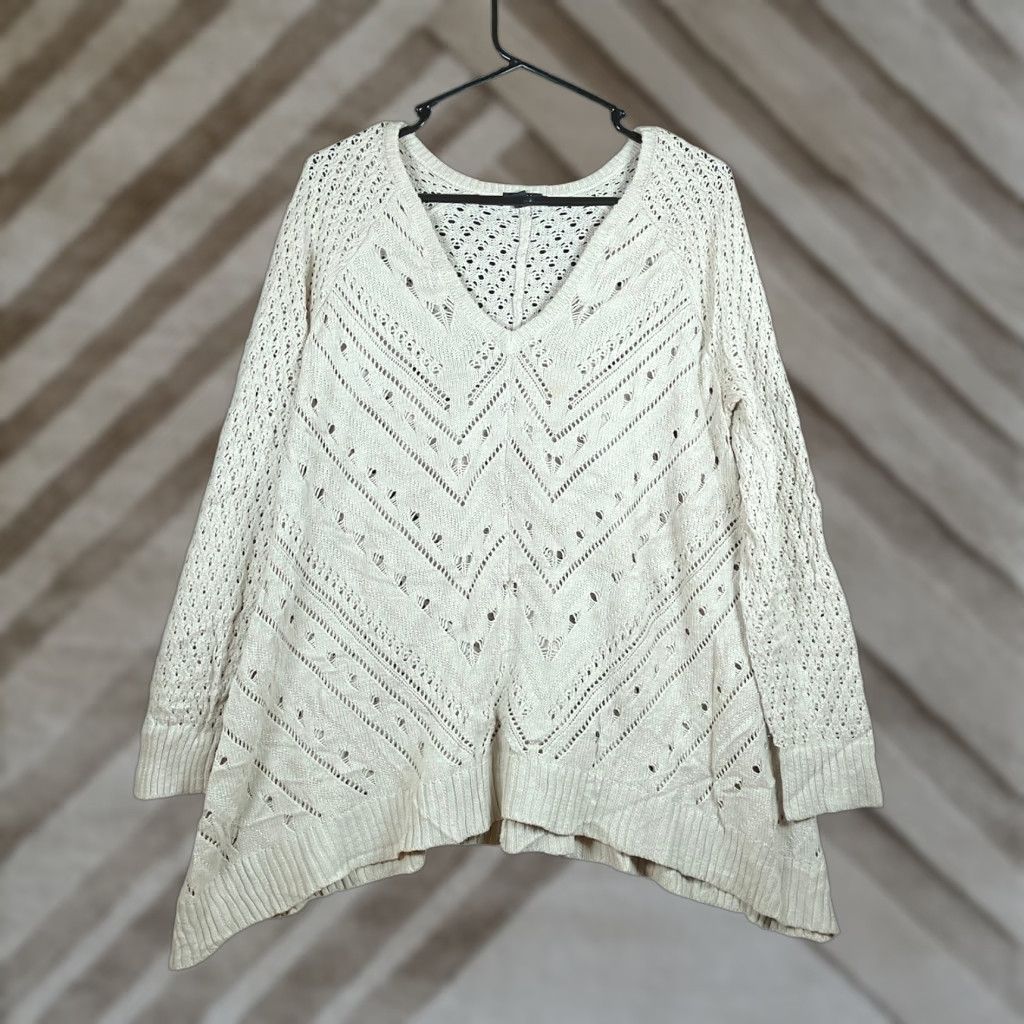 Torrid Torrid Womens Sweater Cream V Neck Pullover Open Knit Cotton Blend 1 Size XS / US 0-2 / IT 36-38 - 1 Thumbnail