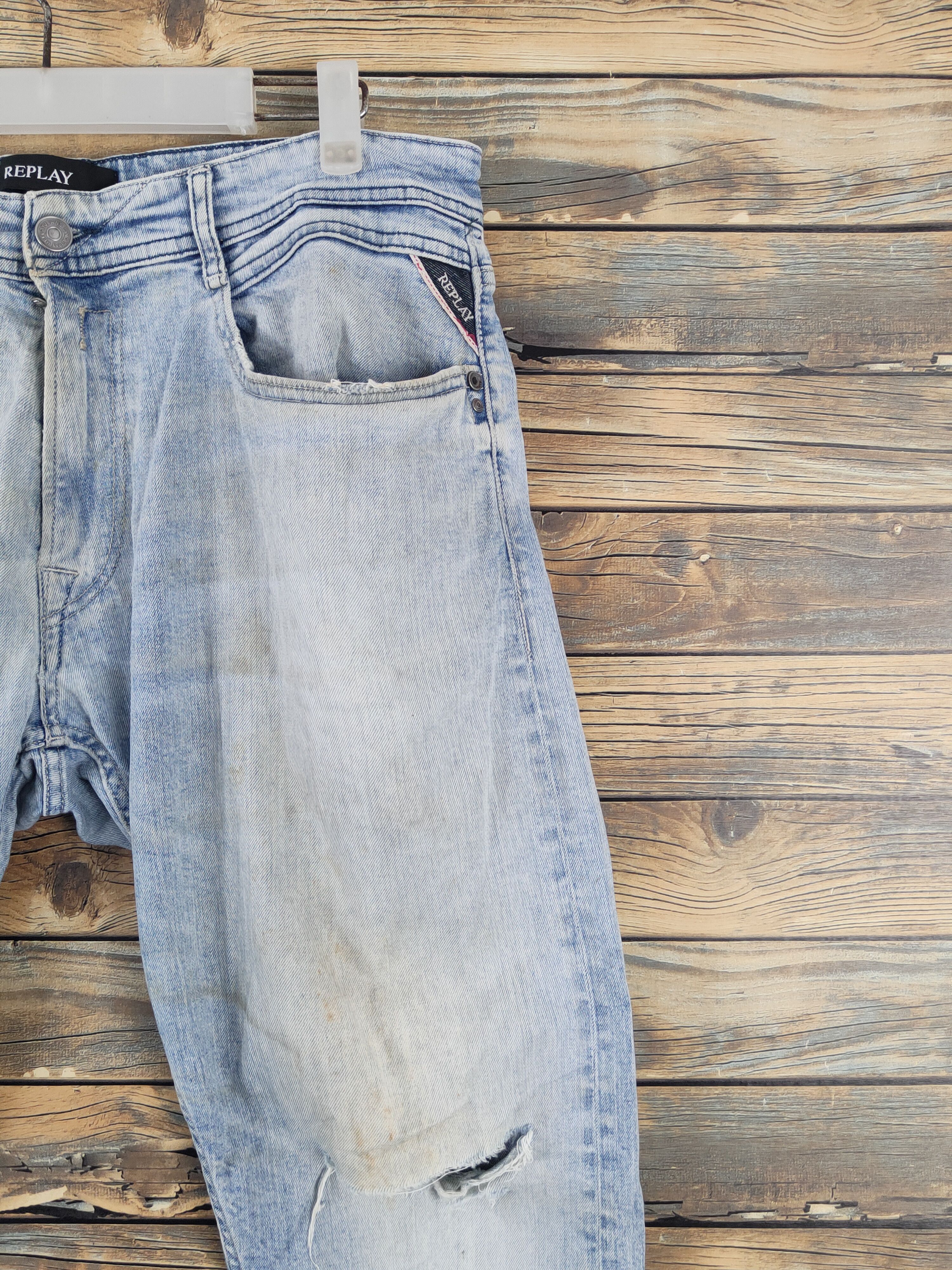 Replay Replay Light Blue Distressed Ripped denim Jeans #W1878 Size US 33 - 6 Thumbnail