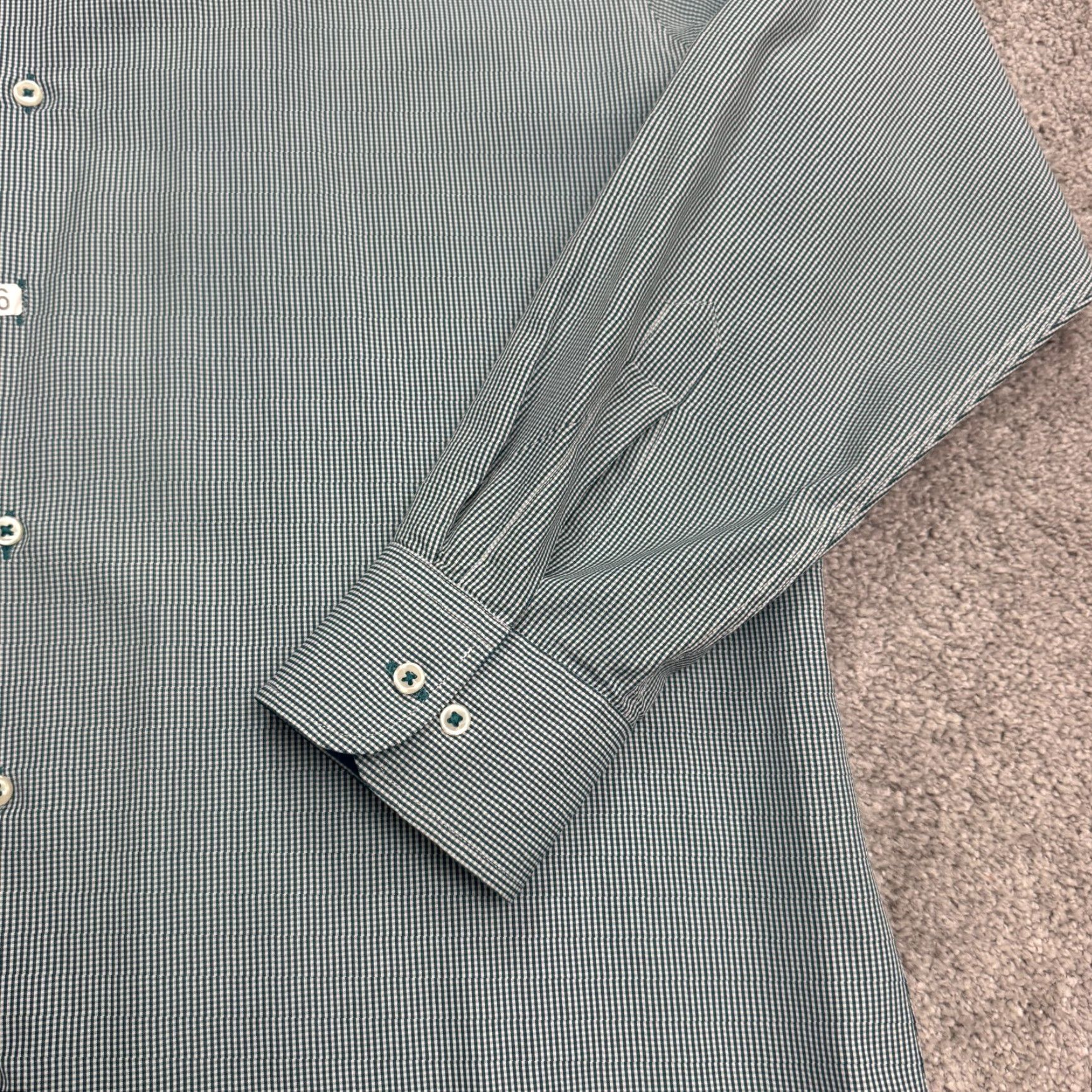 Vintage Parllieni Dress Shirt Mens 17.5 Green Gingham Cotton Blend Long Sleeve Work Casual Size 46R - 4 Thumbnail