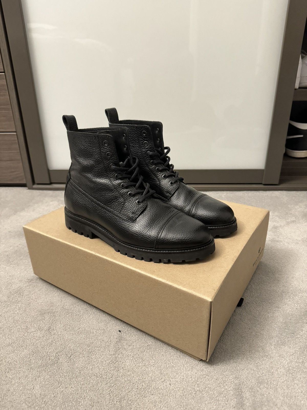 image of Belstaff Alperton Combat Boots Black Leather Size 10, Men's