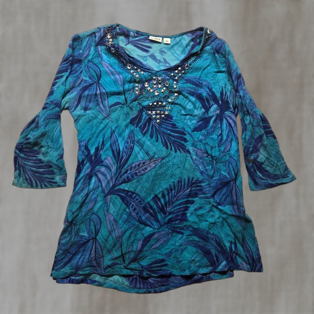Vintage VINTAGE Cato Shirt 3/4 Sleeve Henley Blue Adult Women's S Small Rhinestone 90s Theme Clothing Size S / US 4 / IT 40 - 1 Thumbnail