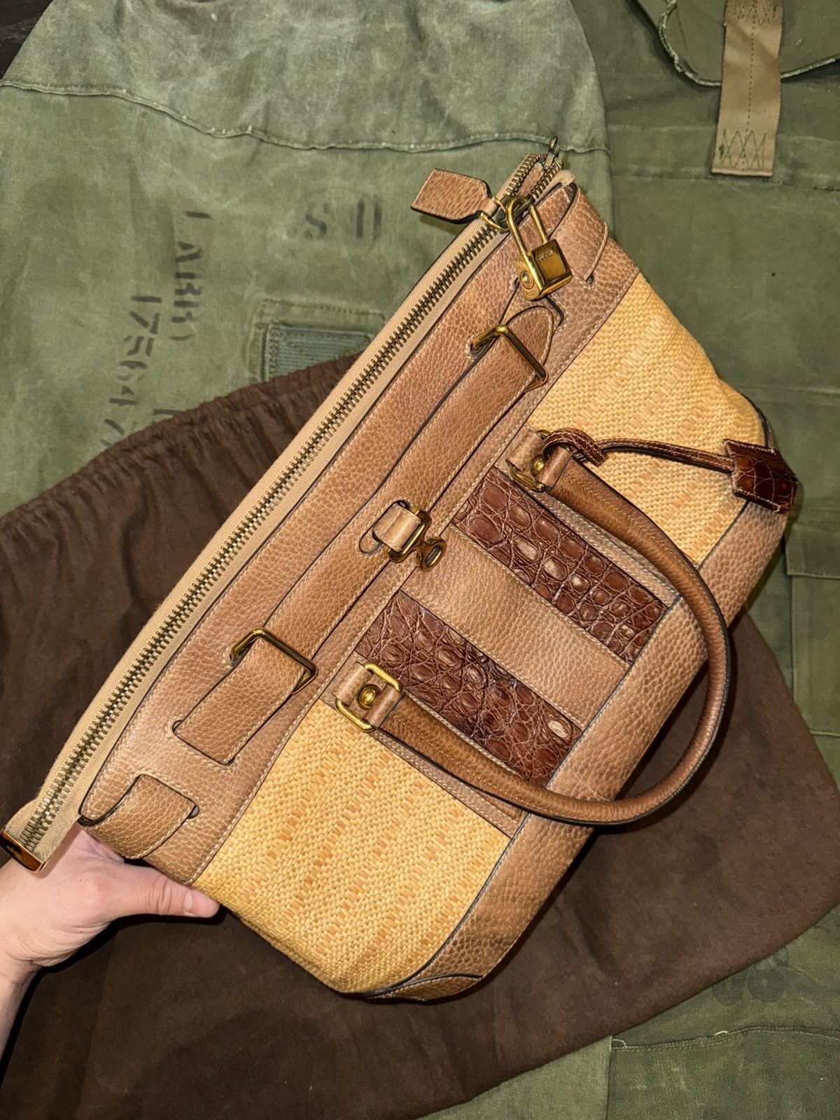 Gucci Vintage Gucci Raffia and Crocodile Handle Bag Size ONE SIZE - 2 Thumbnail