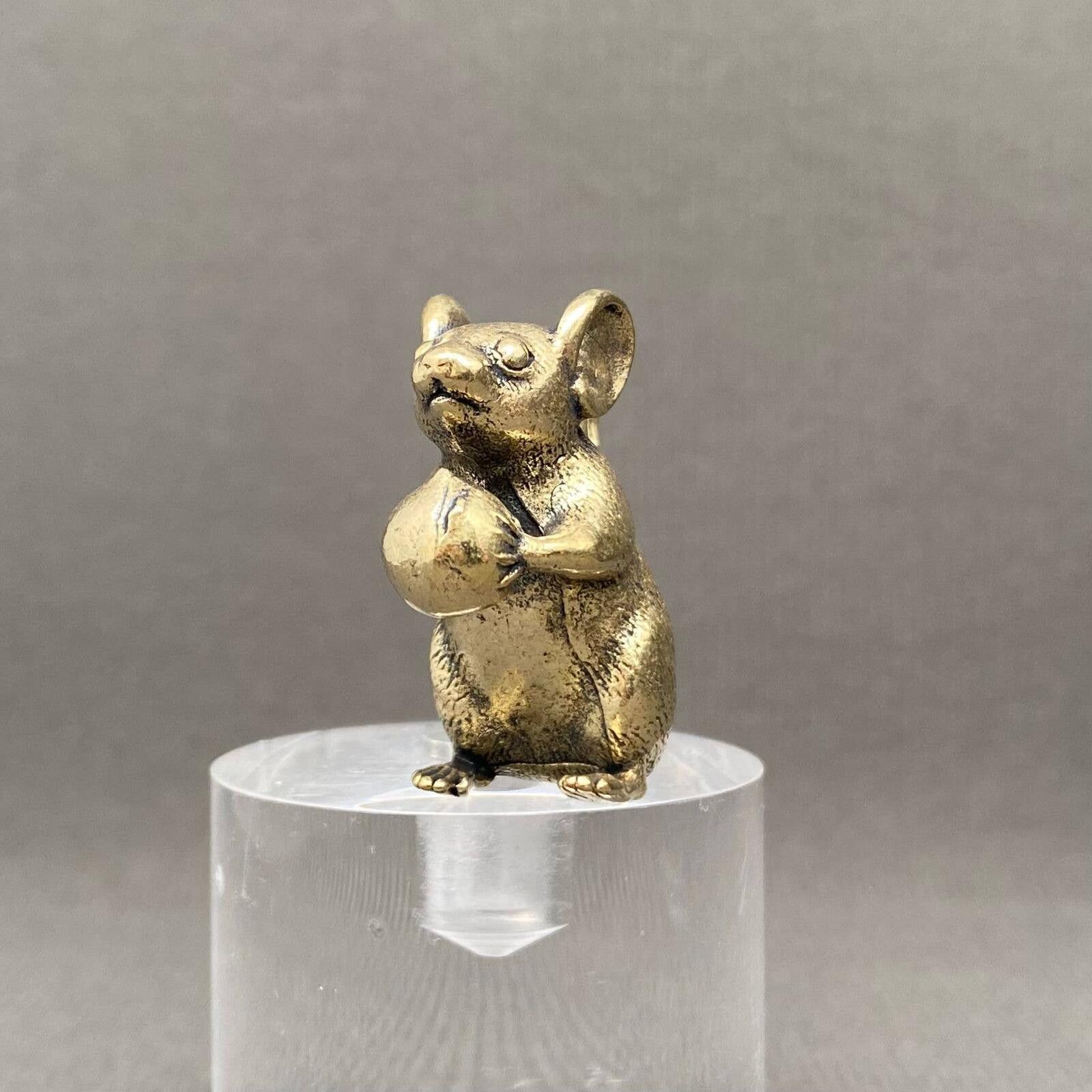 The Unbranded Brand Brass Mouse Figurine Miniature with Nut Size ONE SIZE - 2 Thumbnail