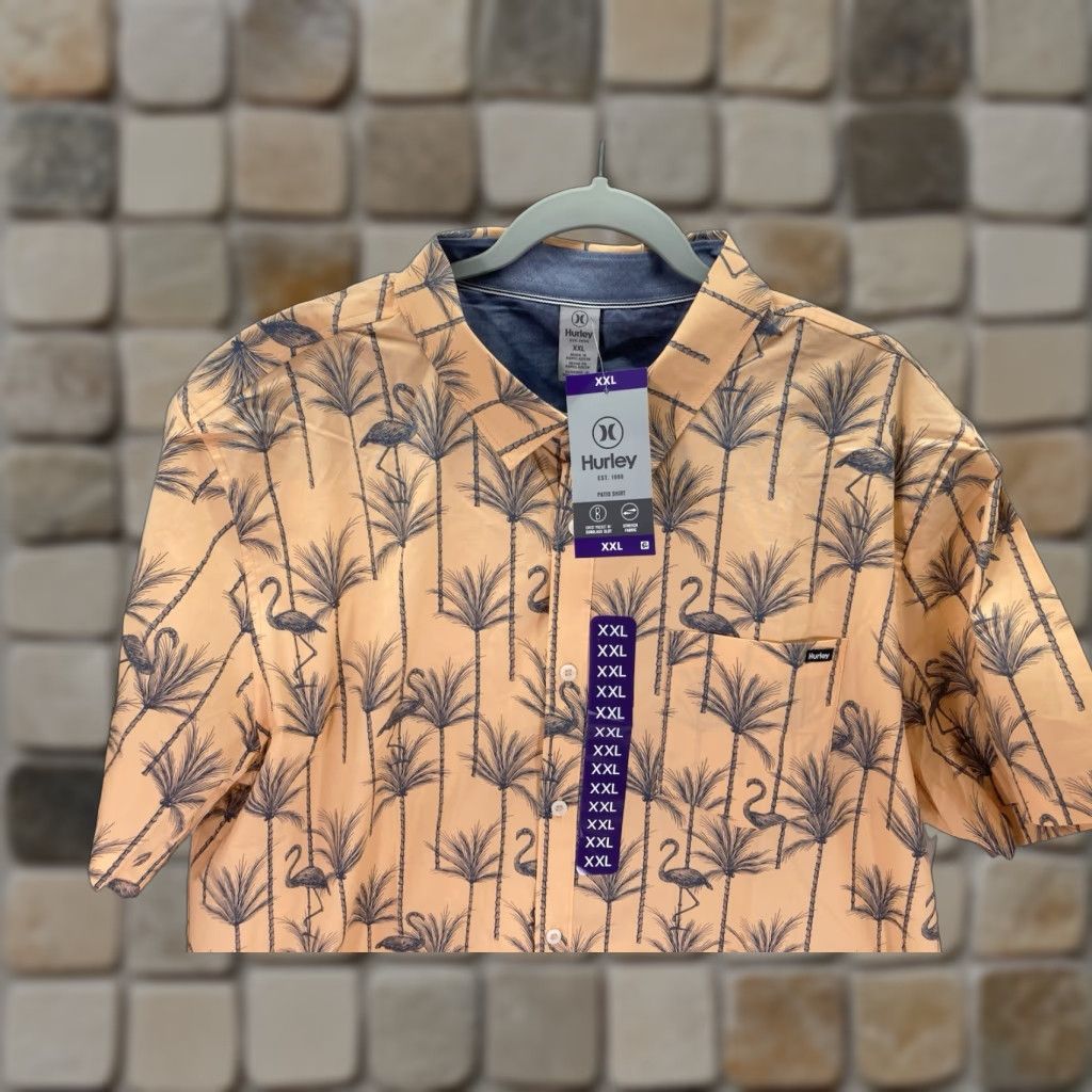 Hurley Hurley Patio Cabana Shirt Men 2XL Orange Flamingos Short Sleeve Button NWT Size US XXL / EU 58 / 5 - 1 Thumbnail