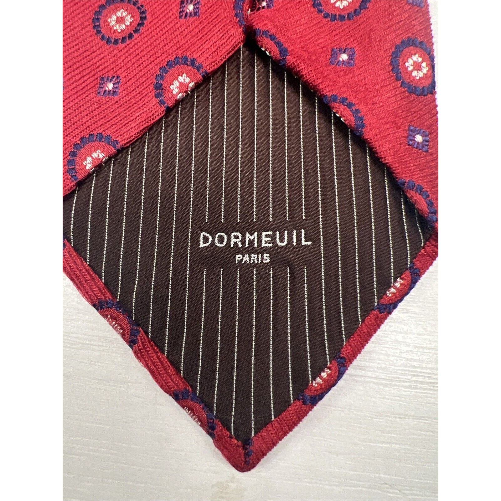 FrenchTrotters Dormeuil Red Geometric 100% Silk Tie w/ Classic Blue Accents Size ONE SIZE - 4 Thumbnail