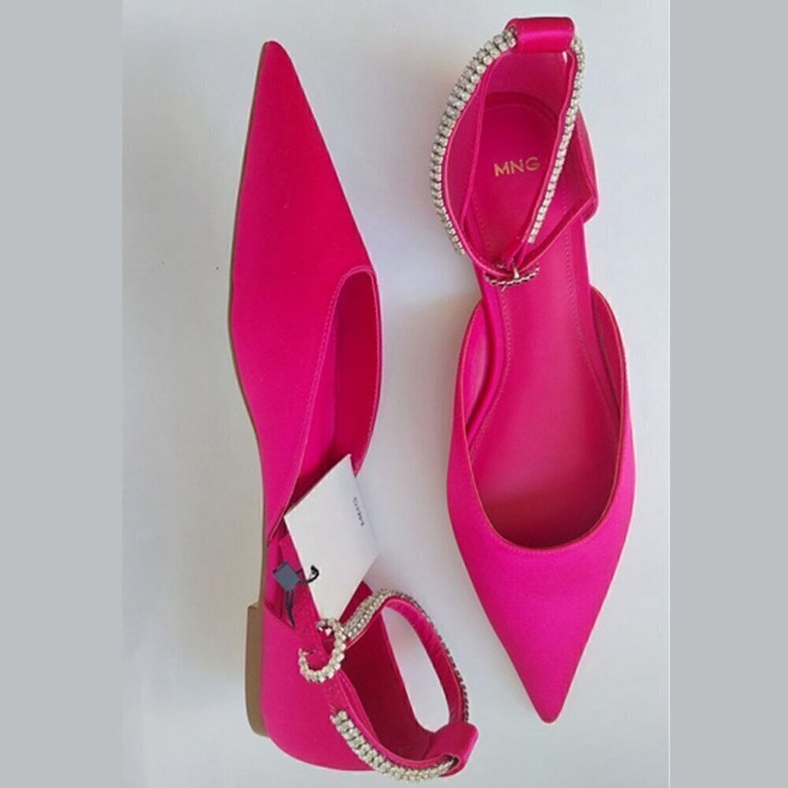 Mango MANGO Satin Rhinestone Pointed Toe Flats Barbiecore Shoes Size US 9 / IT 39 - 10 Thumbnail